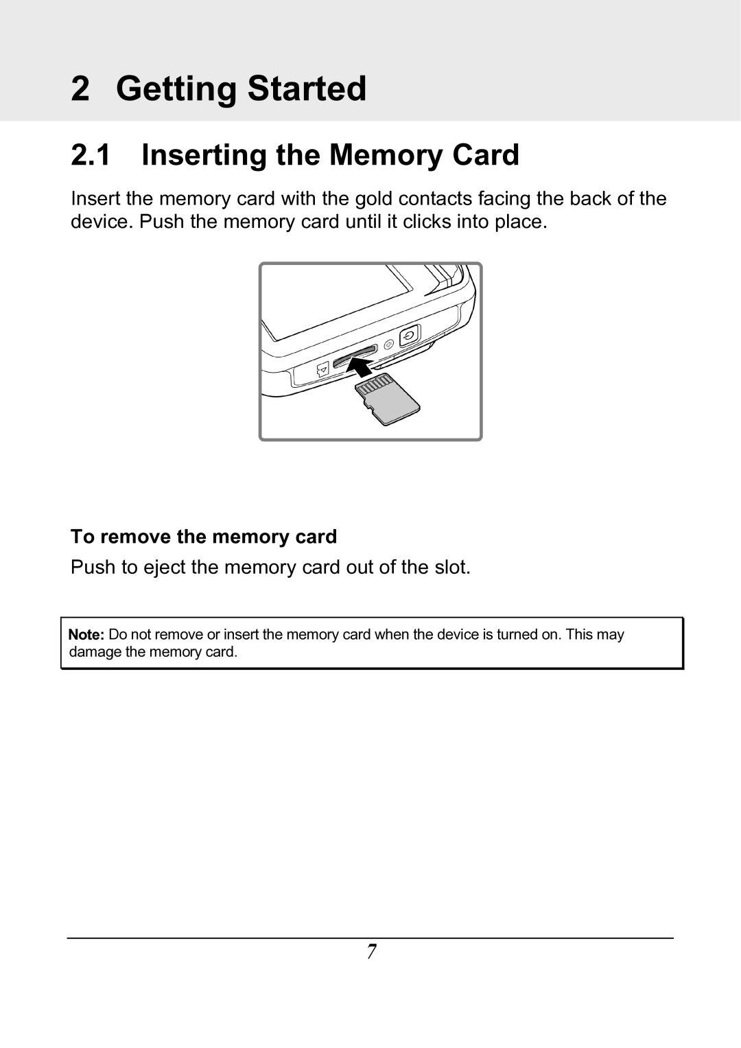 HP f200 Car manual Getting Started, Inserting the Memory Card 