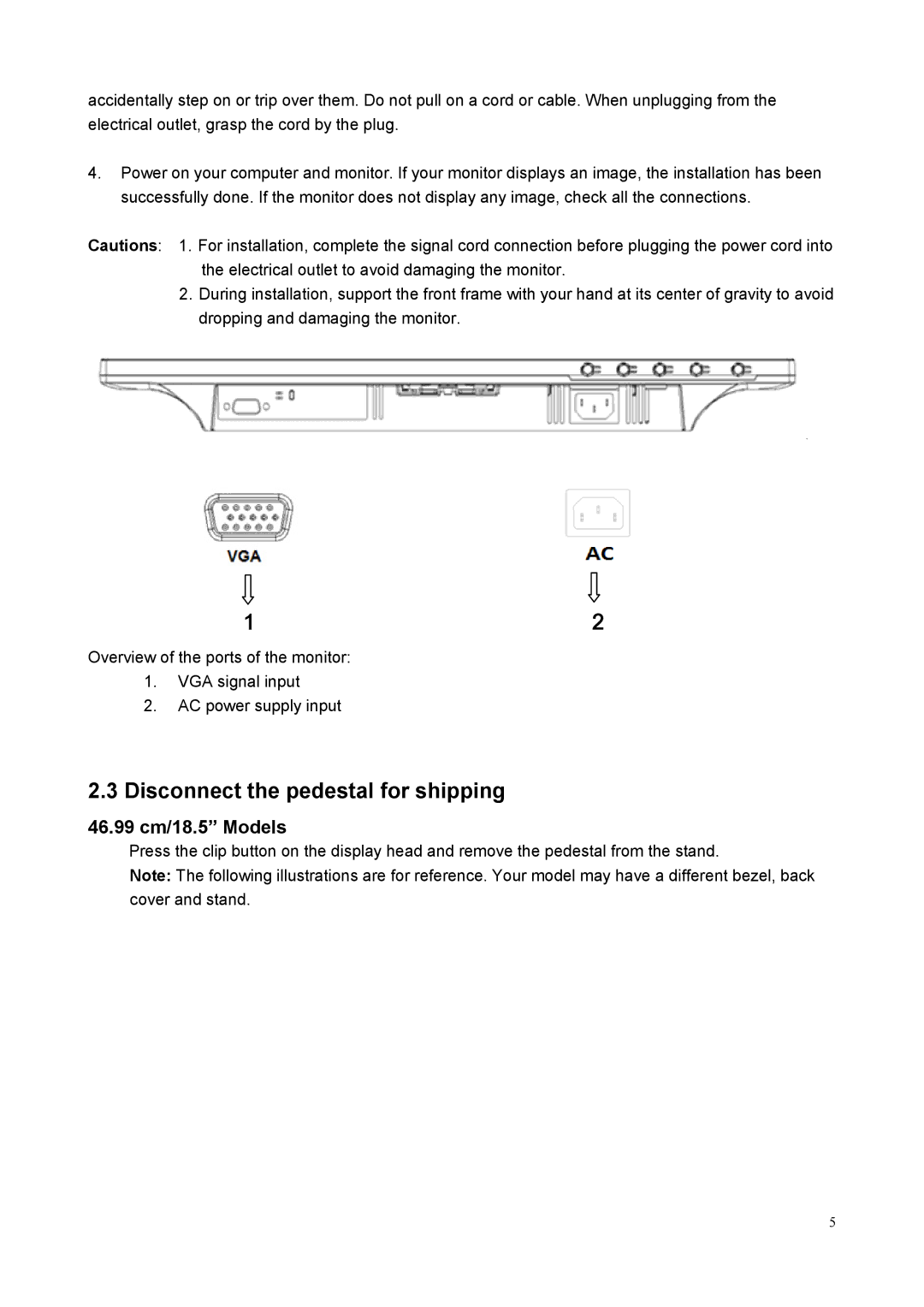 HP F201 19.45-inch manual Disconnect the pedestal for shipping, 46.99 cm/18.5 Models 