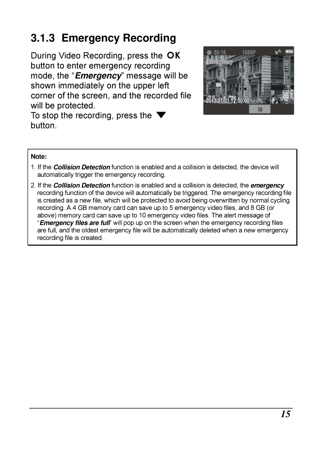 HP f210 Car manual Emergency Recording 