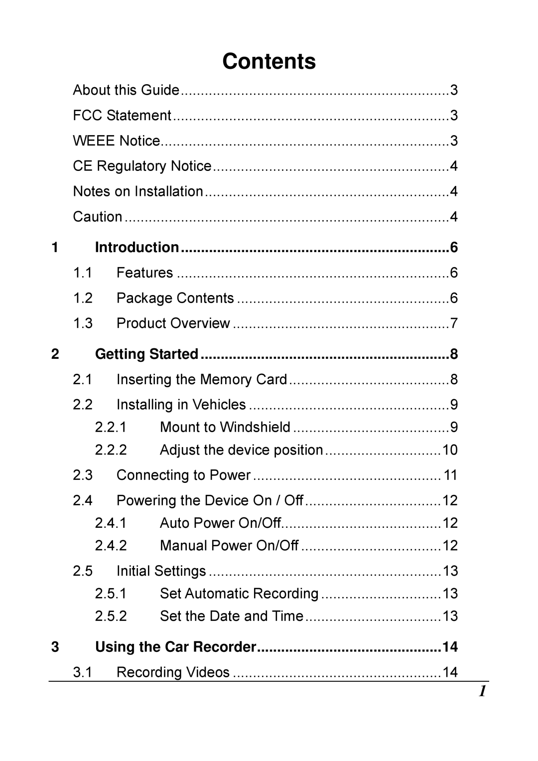 HP f210 Car manual Contents 