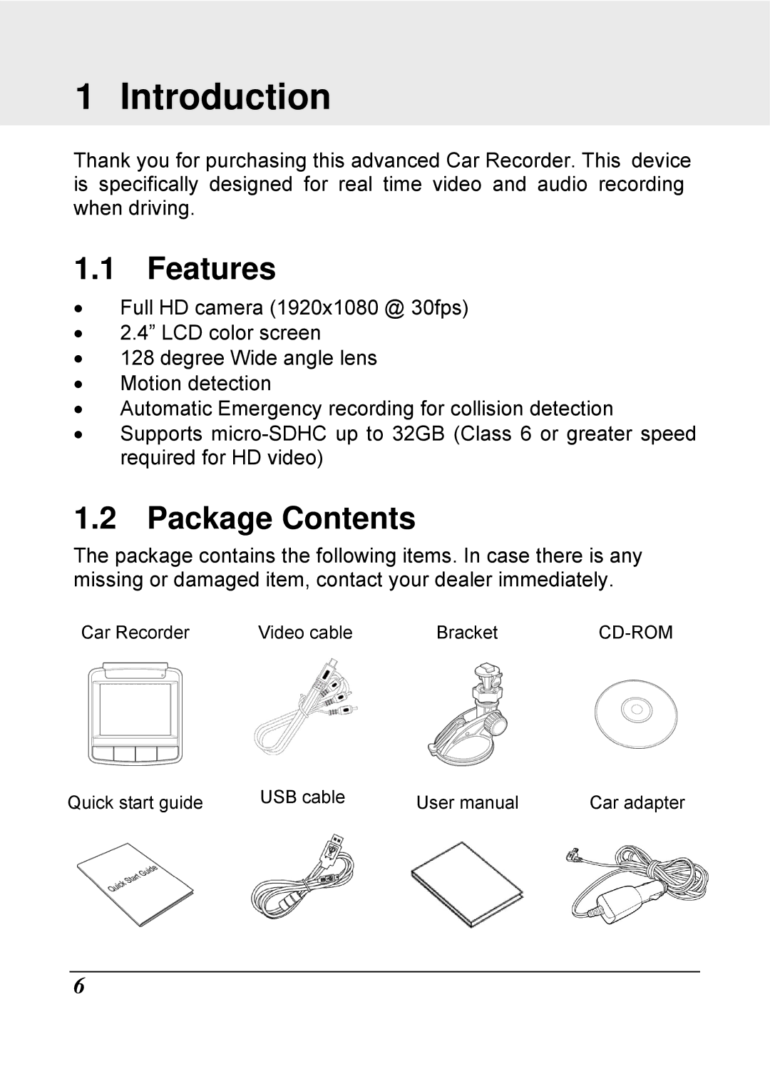 HP f210 Car manual Introduction, Features, Package Contents 