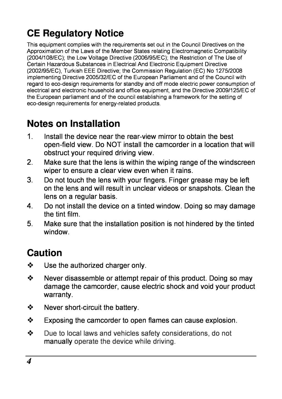 HP f210 Car manual CE Regulatory Notice, Notes on Installation 