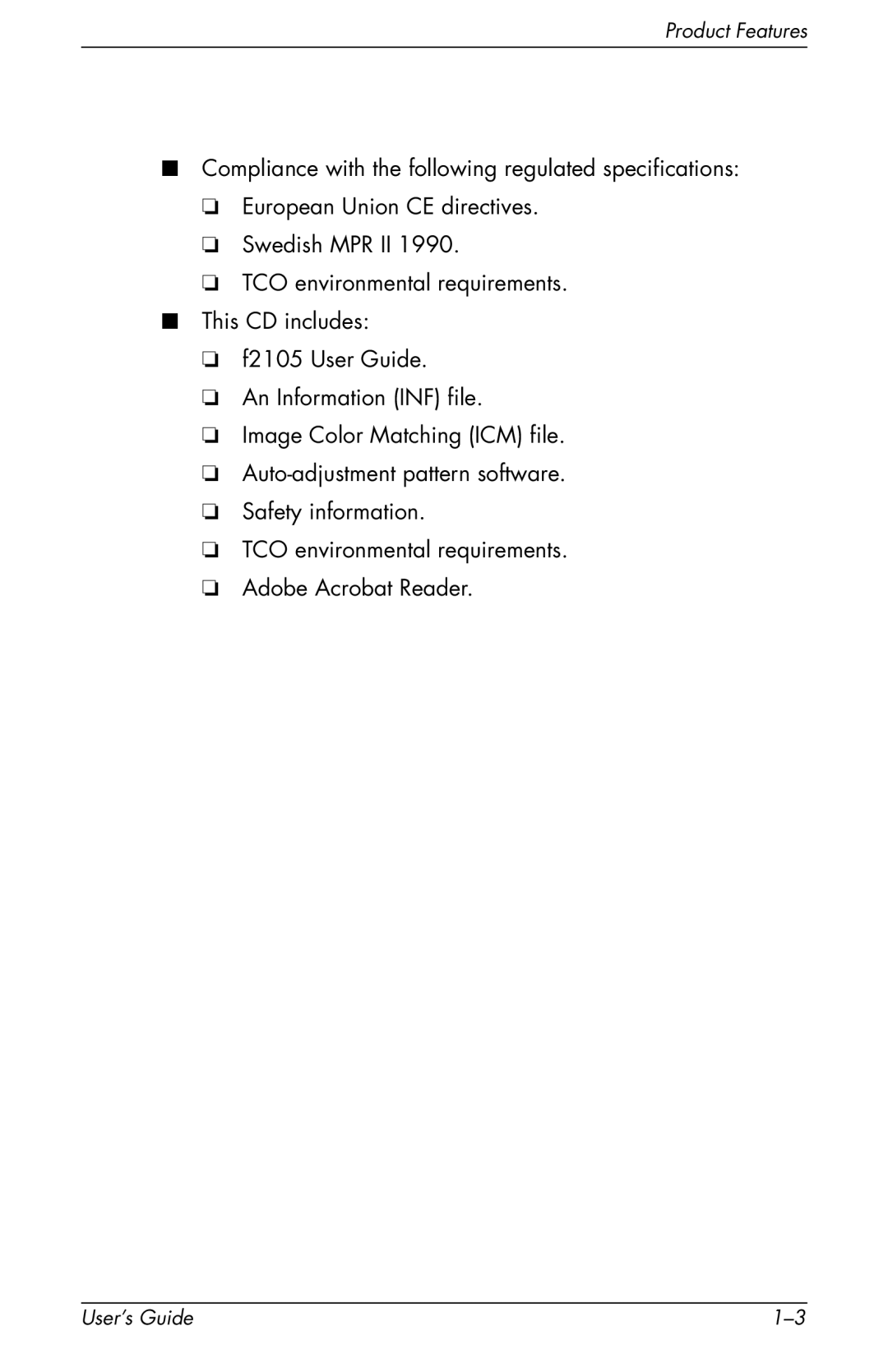 HP F2105 manual Product Features 