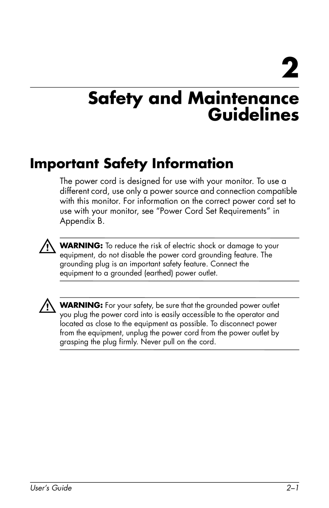 HP F2105 manual Safety and Maintenance Guidelines, Important Safety Information 