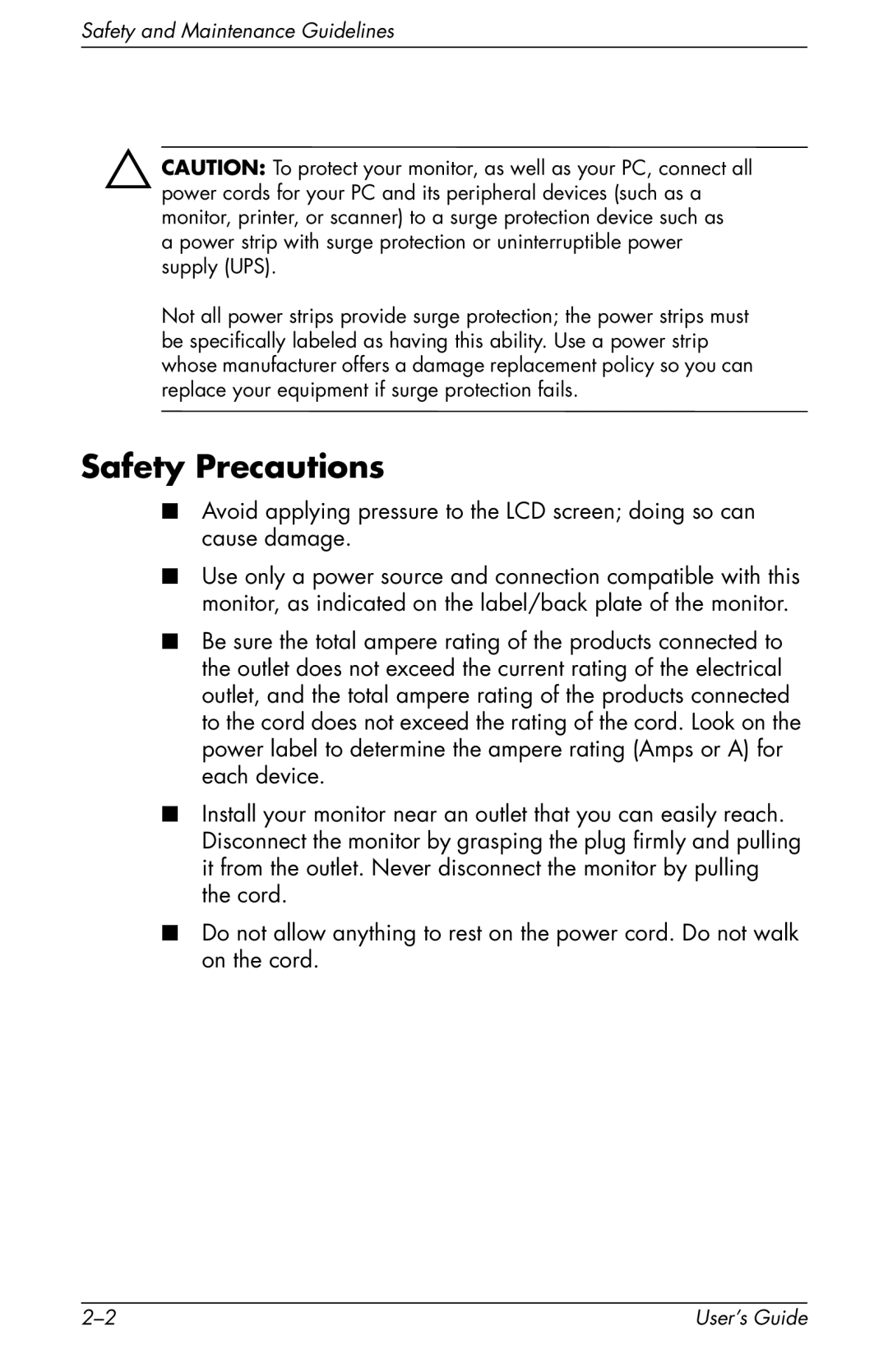 HP F2105 manual Safety Precautions, Safety and Maintenance Guidelines 