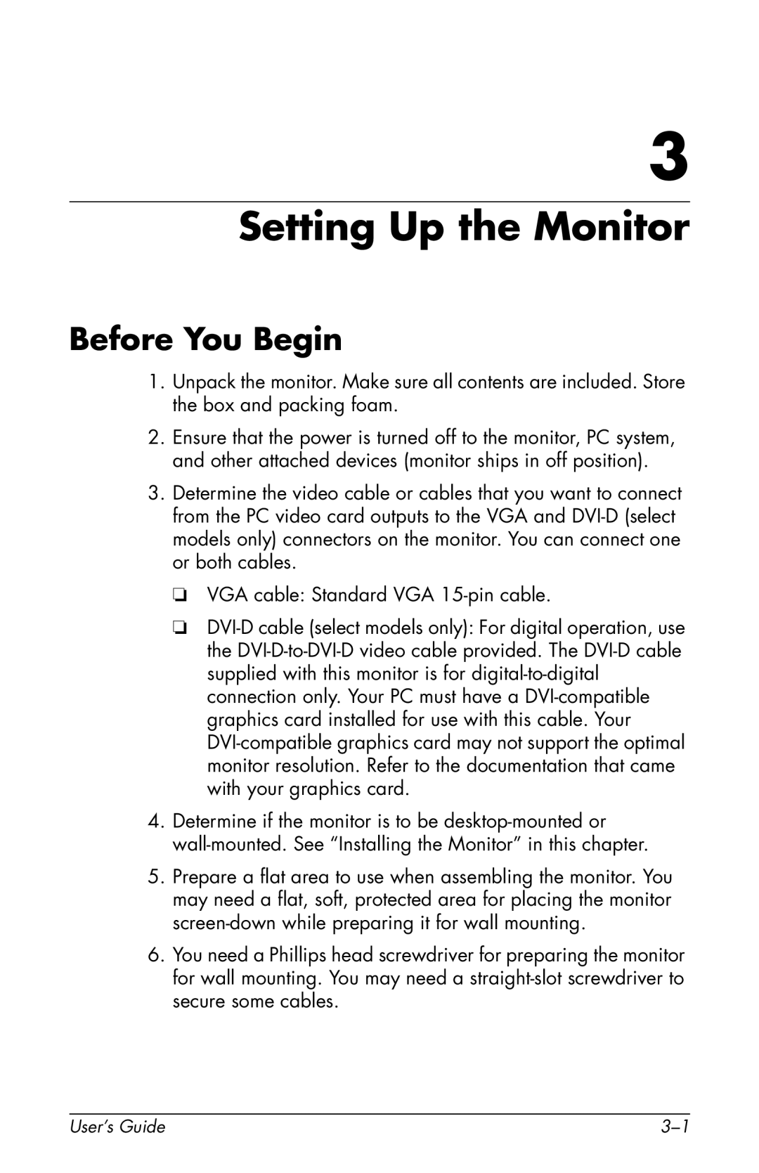 HP F2105 manual Setting Up the Monitor, Before You Begin 