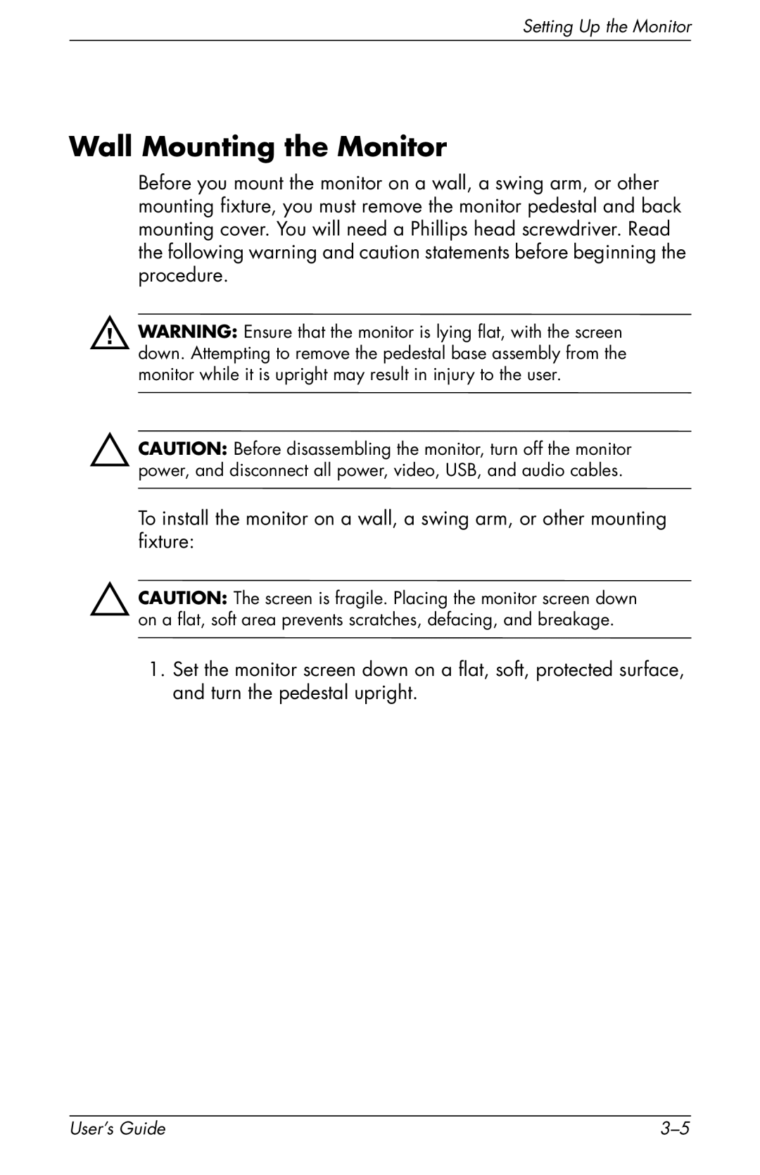 HP F2105 manual Wall Mounting the Monitor 