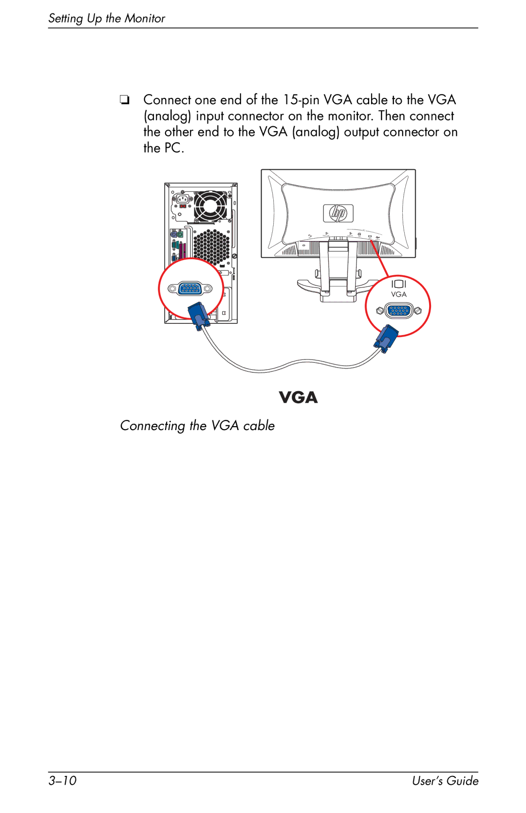 HP F2105 manual Vga, Connecting the VGA cable 