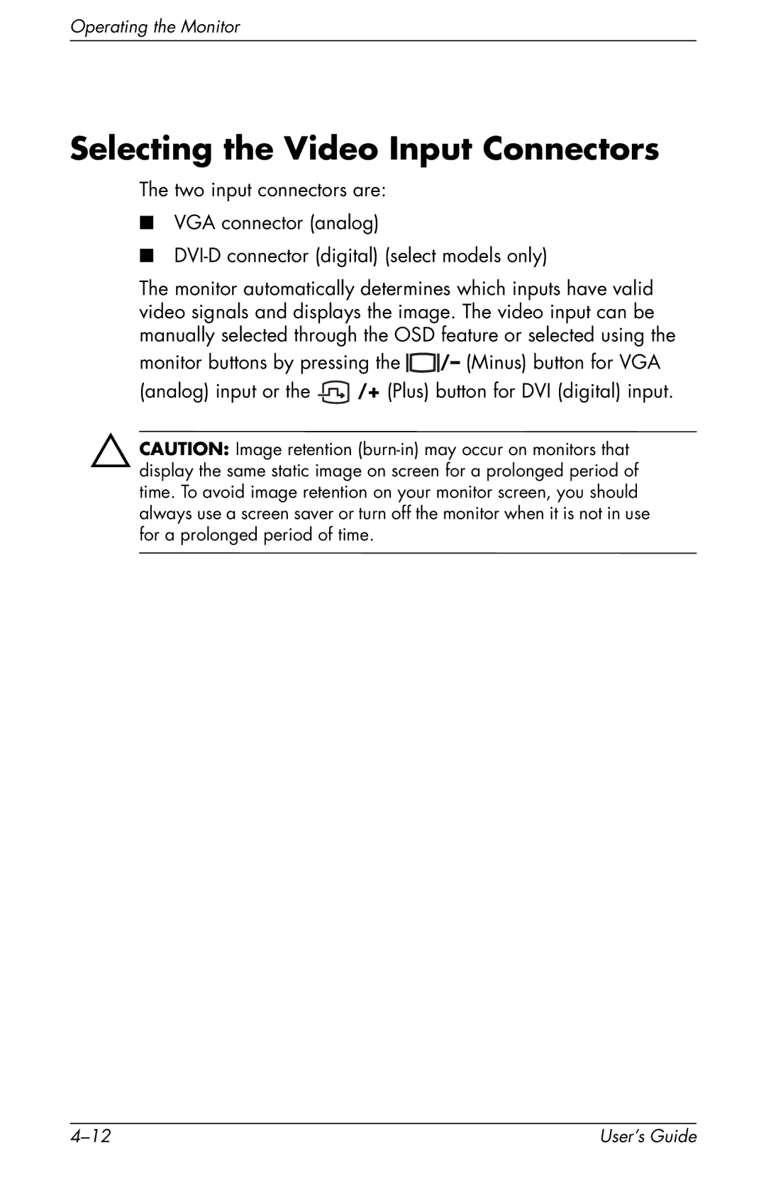 HP F2105 manual Selecting the Video Input Connectors 