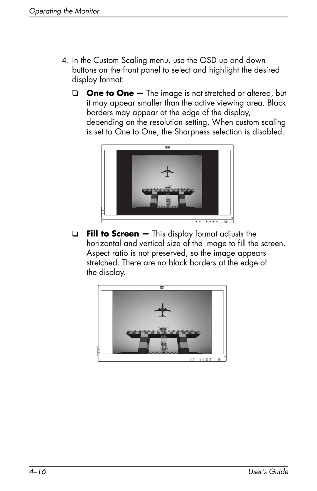 HP F2105 manual Operating the Monitor 