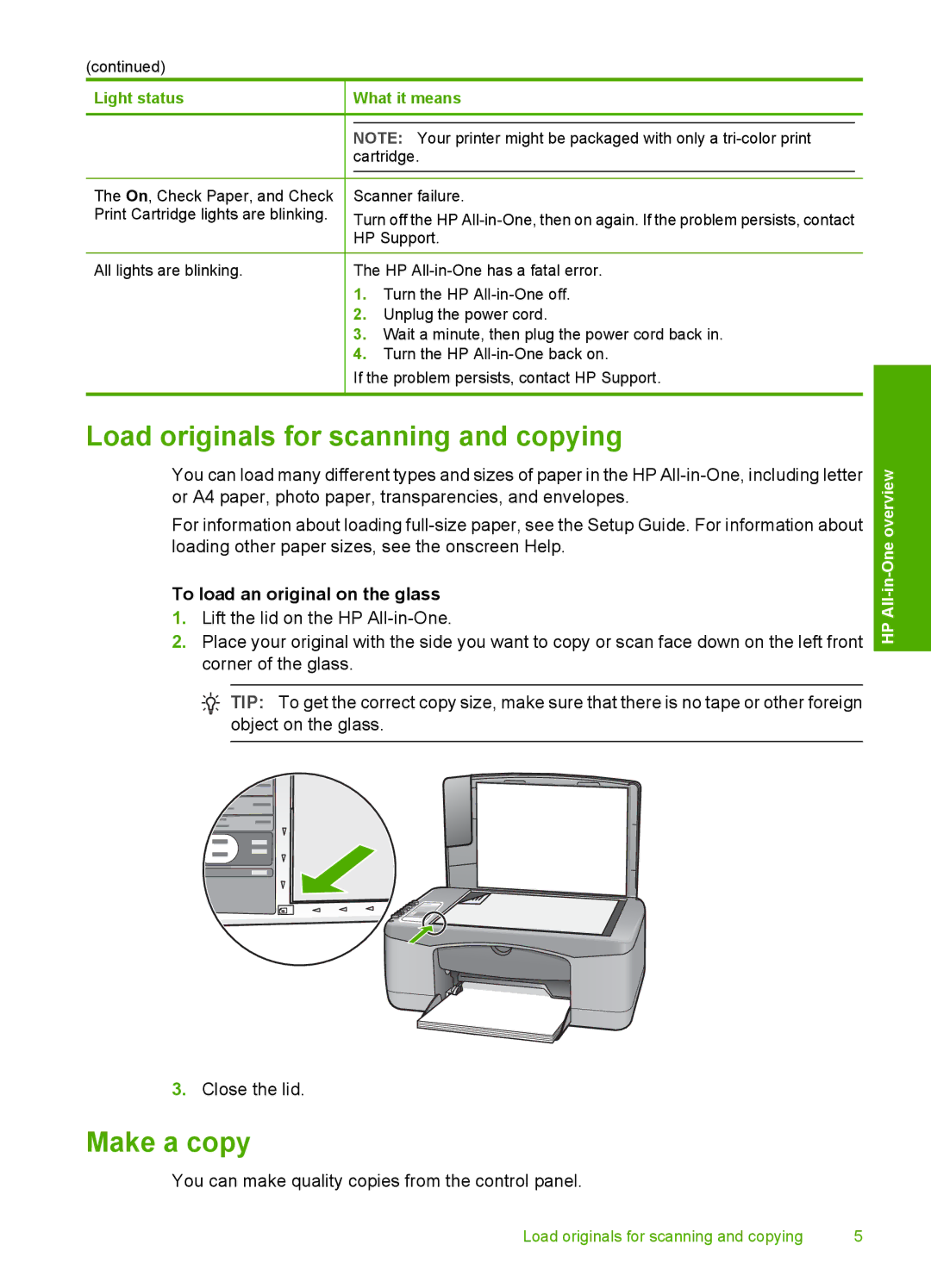 HP F2140, F2180, F2110 manual Load originals for scanning and copying, Make a copy 