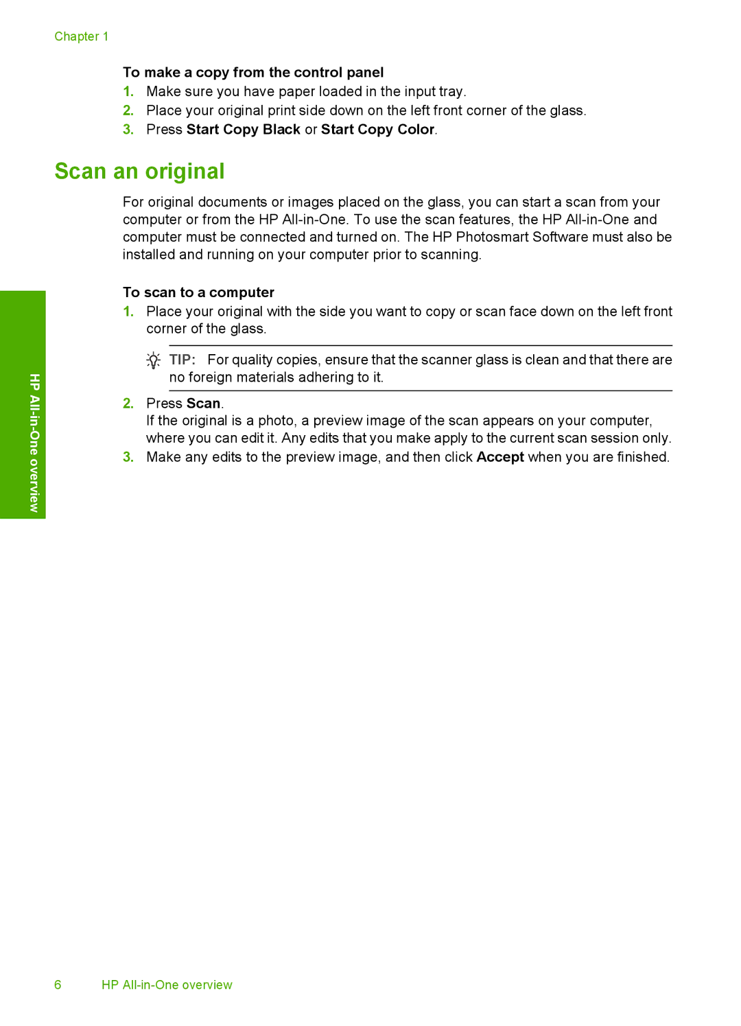 HP F2110, F2180, F2140 manual Scan an original, To make a copy from the control panel 