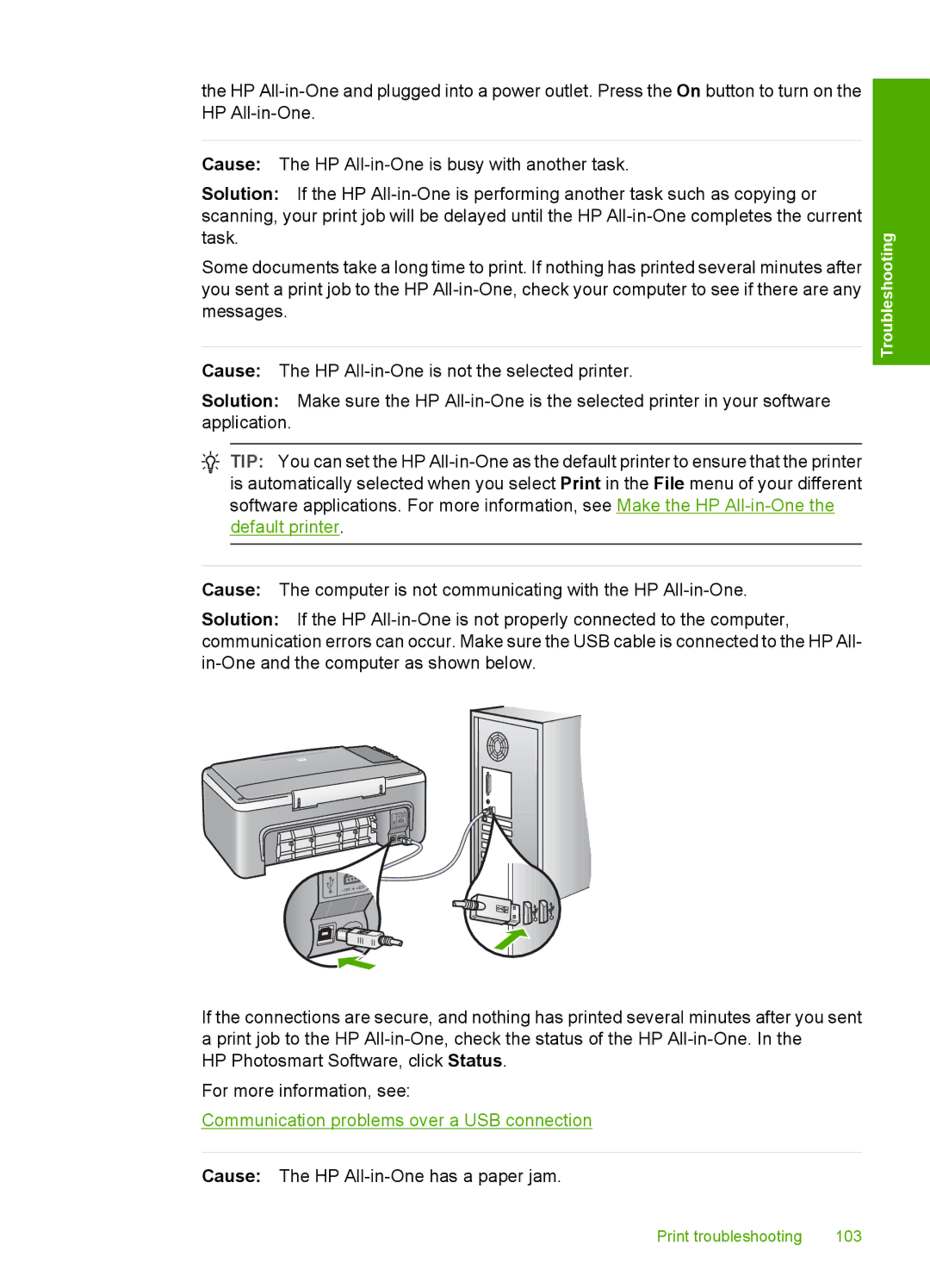 HP F2187, F2180, F2140, F2120, F2110 manual Print troubleshooting 103 