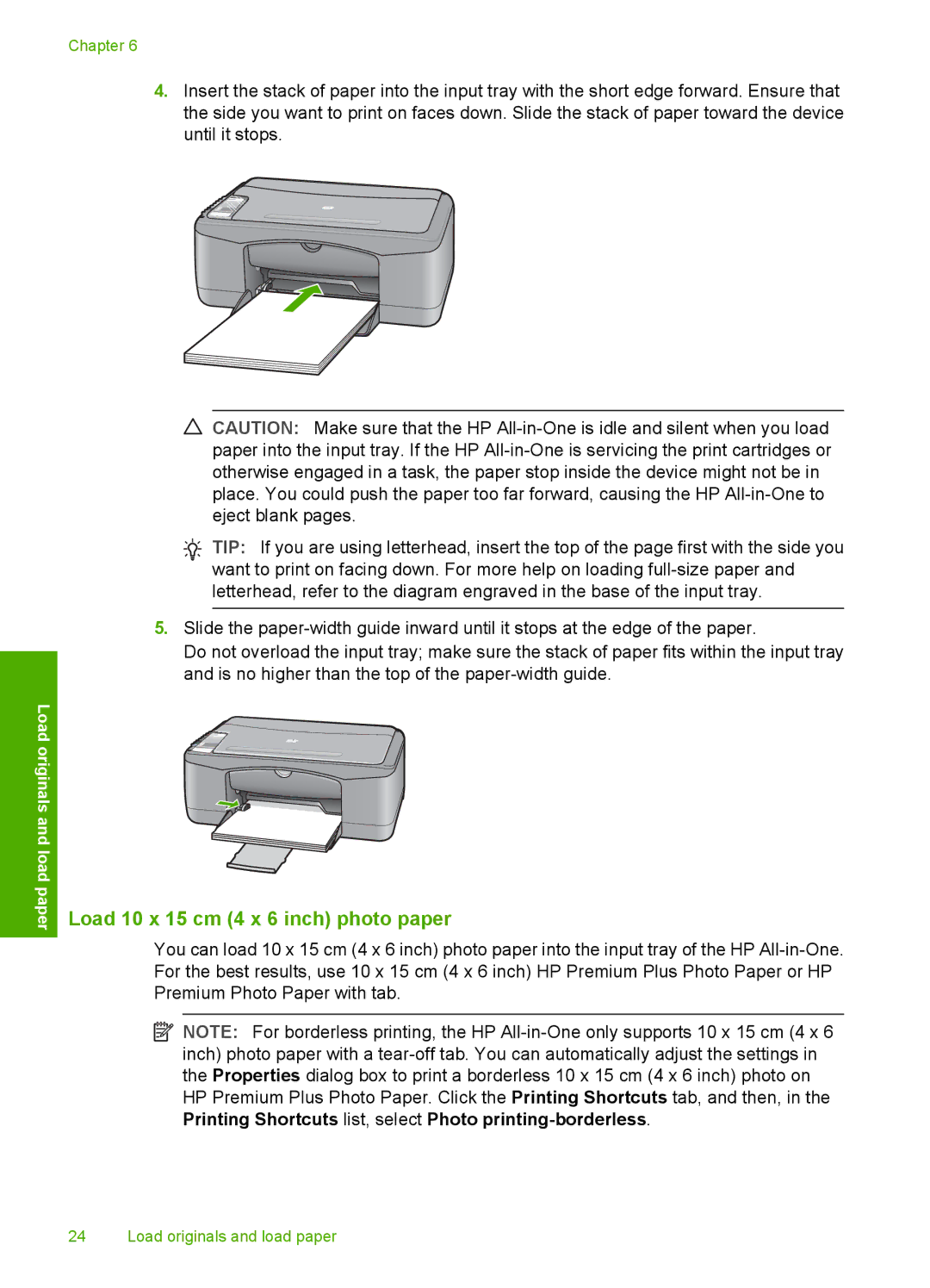 HP F2180, F2187, F2140, F2120, F2110 manual Load 10 x 15 cm 4 x 6 inch photo paper 