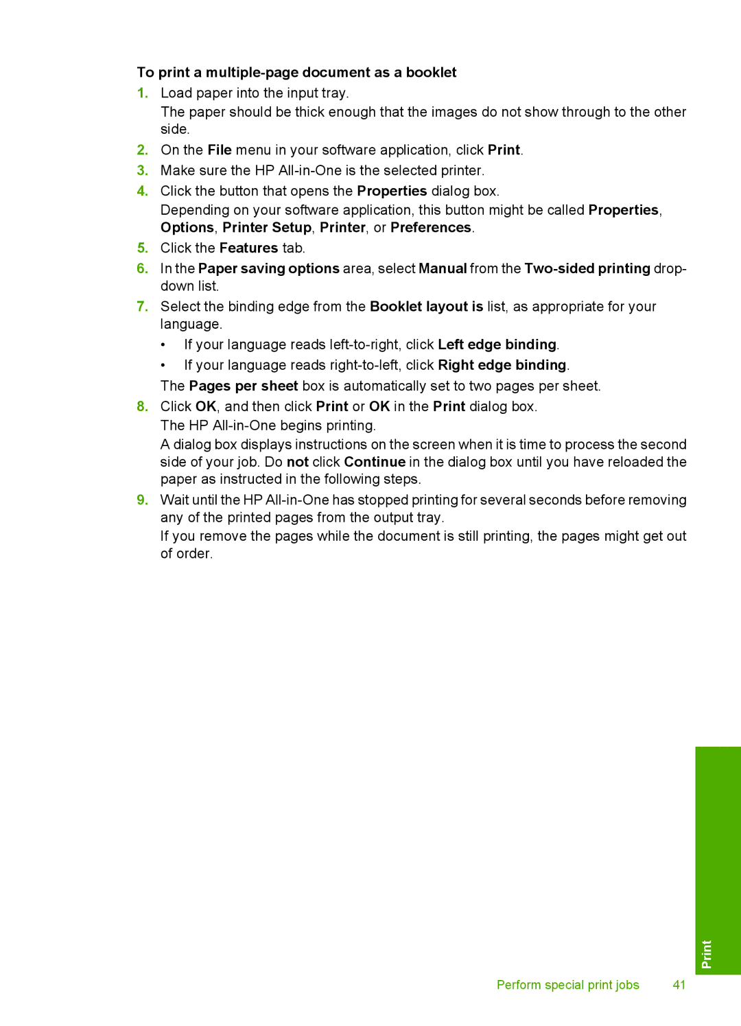 HP F2120, F2187, F2180, F2140, F2110 manual To print a multiple-page document as a booklet 