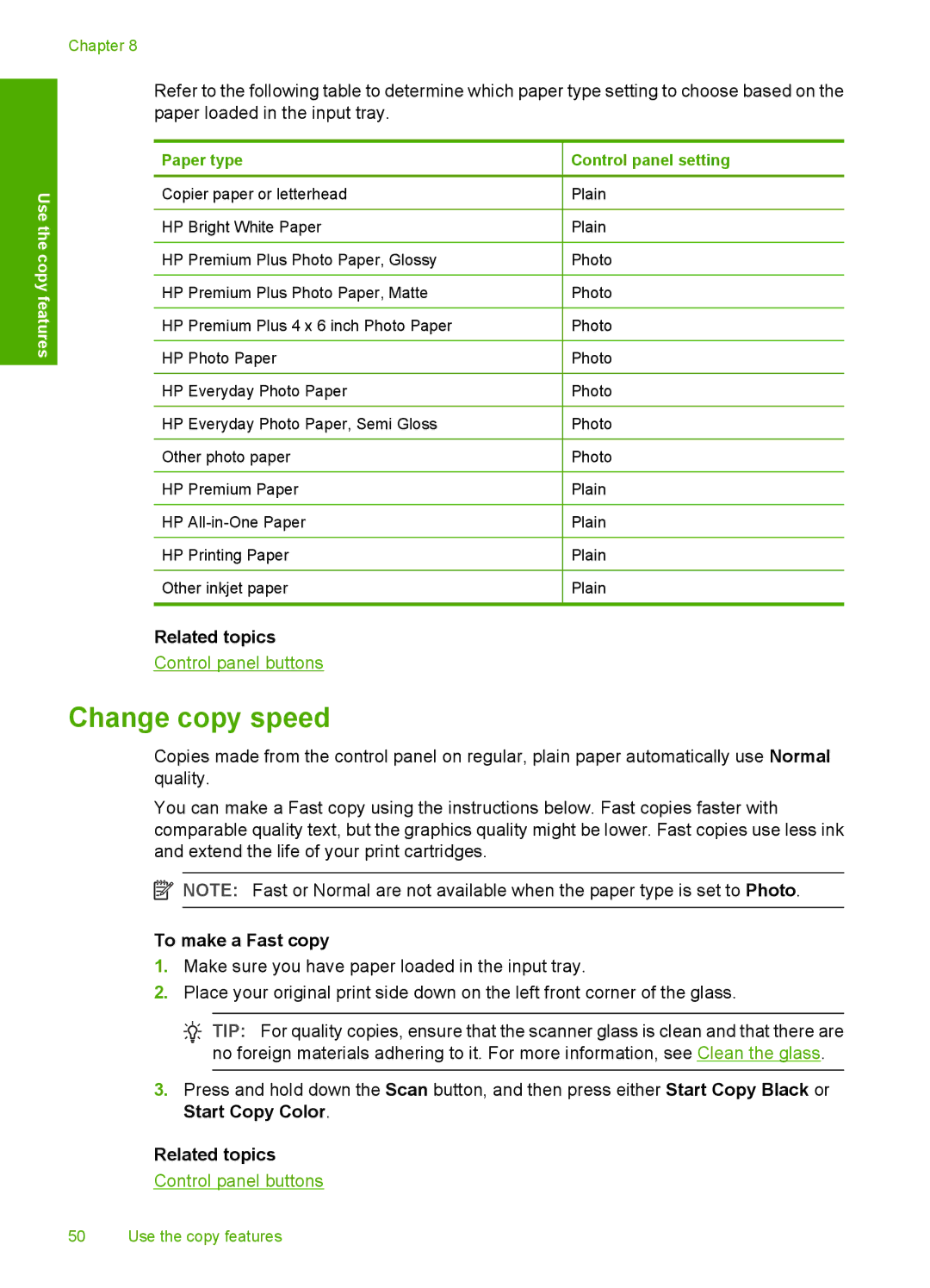 HP F2140, F2187, F2180, F2120, F2110 manual Change copy speed, To make a Fast copy 