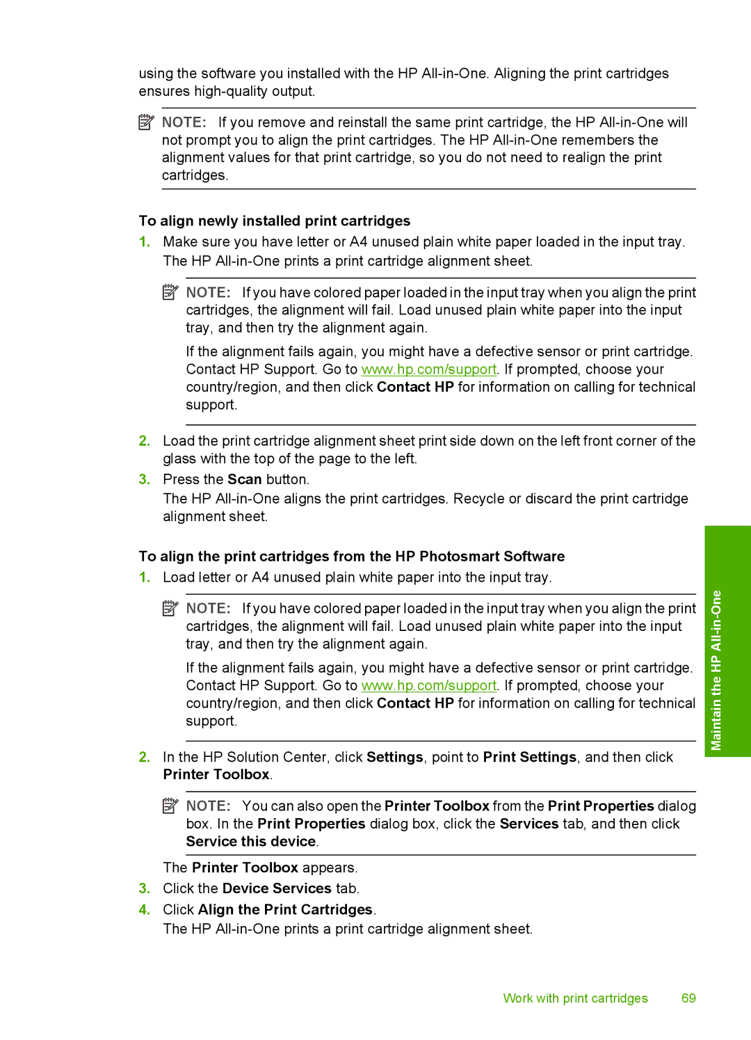 HP F2180, F2187, F2140, F2120, F2110 manual To align newly installed print cartridges 