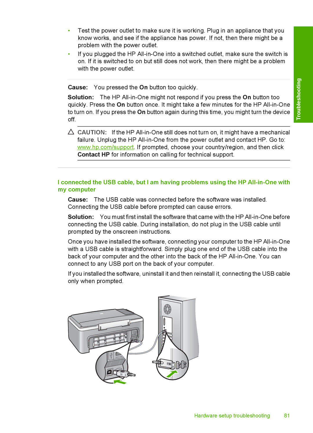 HP F2120, F2187, F2180, F2140, F2110 manual Troubleshooting 