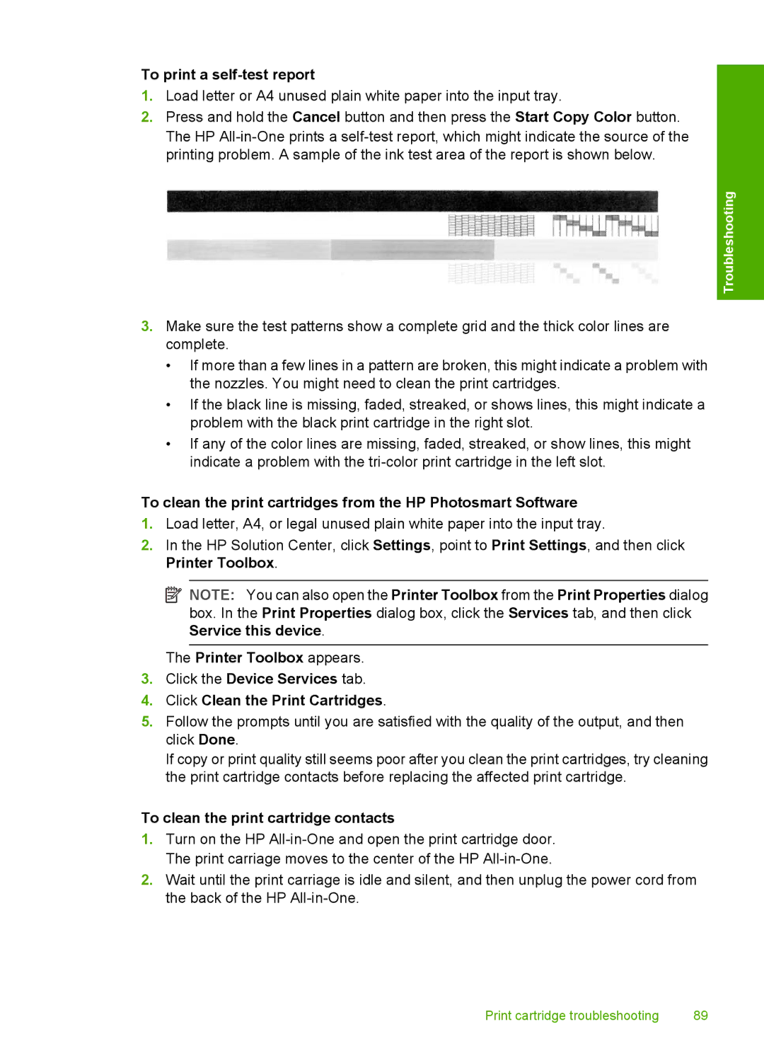 HP F2180, F2187, F2140, F2120, F2110 manual To print a self-test report 