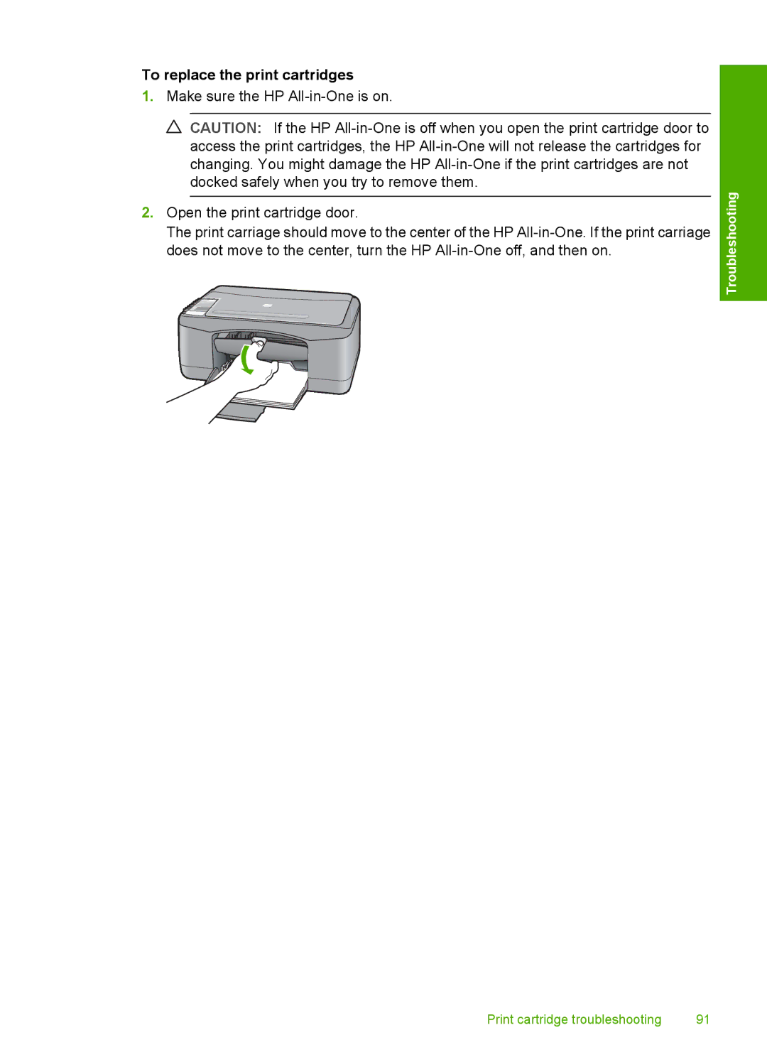 HP F2120, F2187, F2180, F2140, F2110 manual To replace the print cartridges 