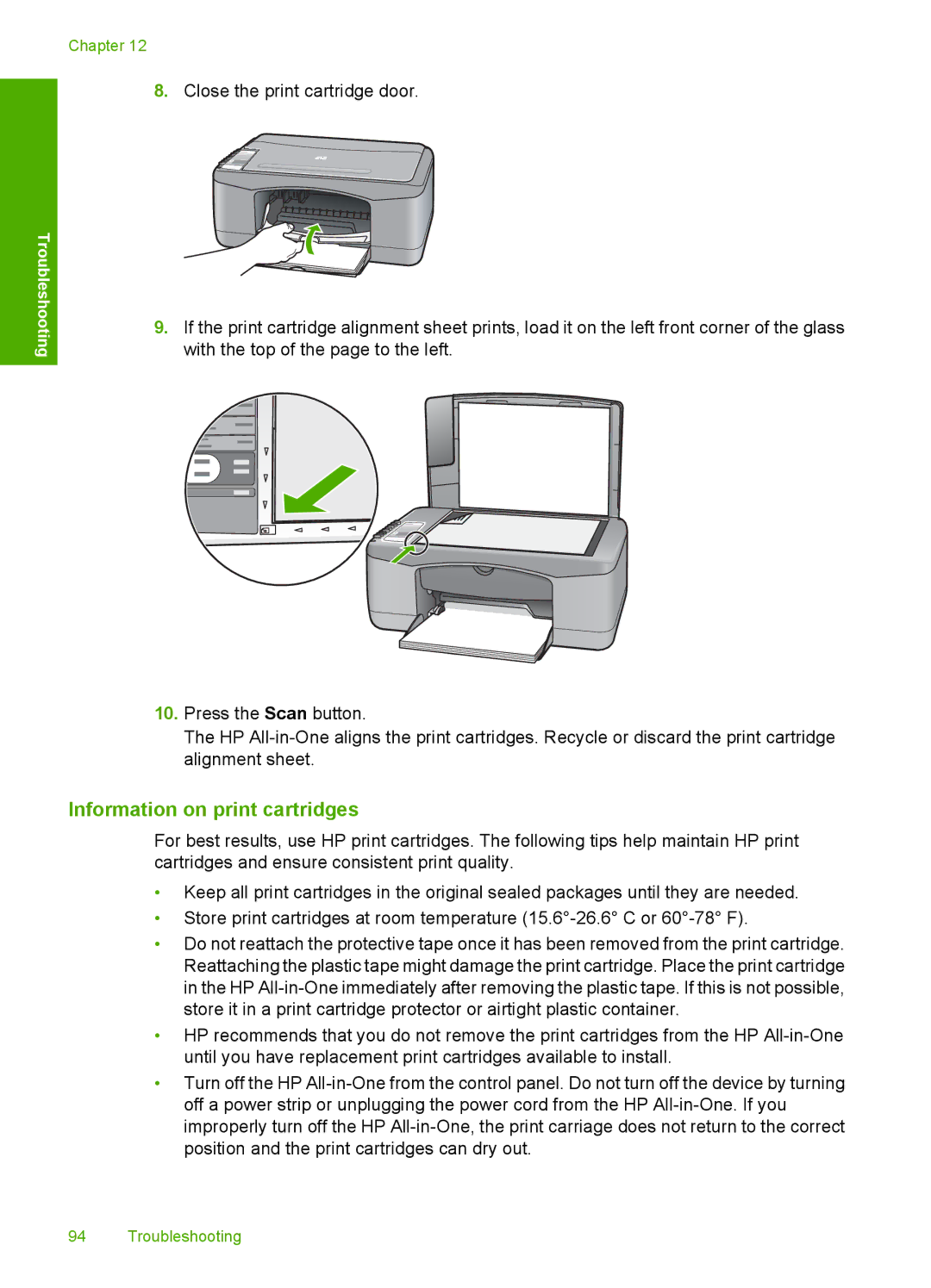 HP F2180, F2187, F2140, F2120, F2110 manual Information on print cartridges 