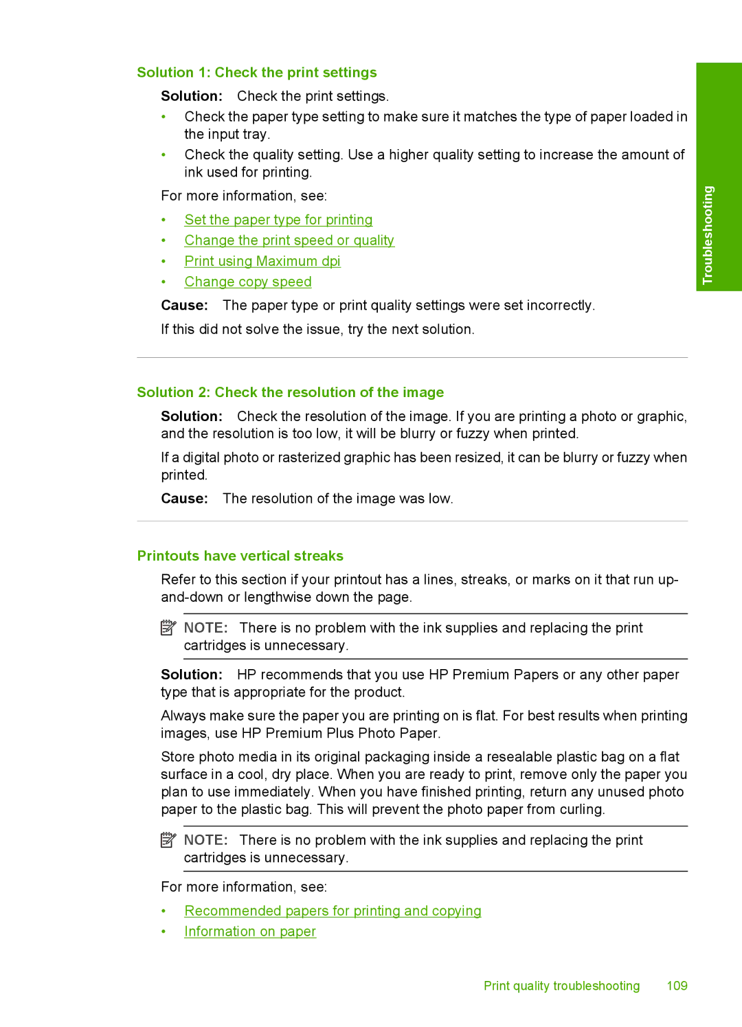 HP F2200 manual Solution 2 Check the resolution of the image, Printouts have vertical streaks 