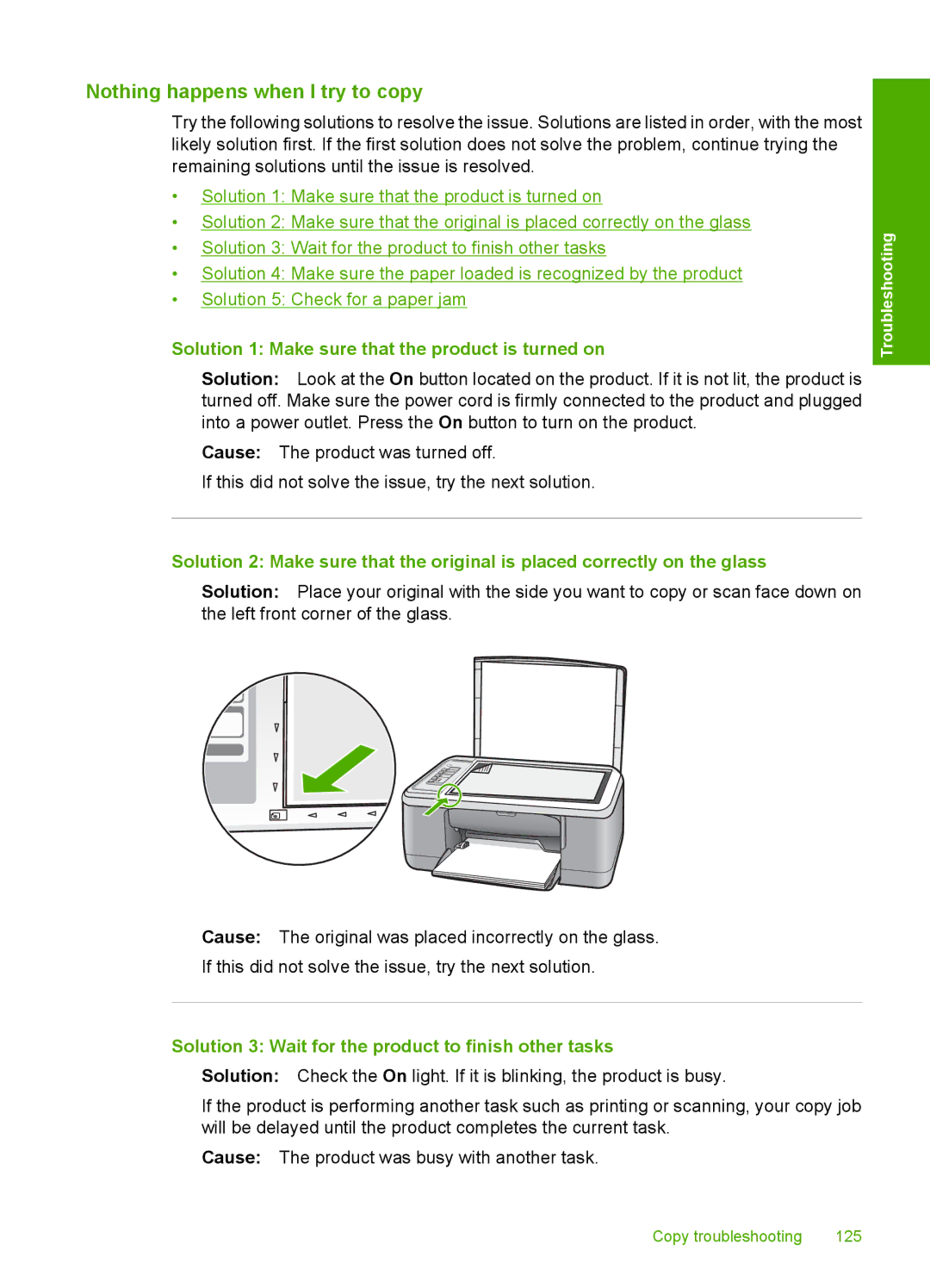 HP F2200 manual Nothing happens when I try to copy, Solution 3 Wait for the product to finish other tasks 