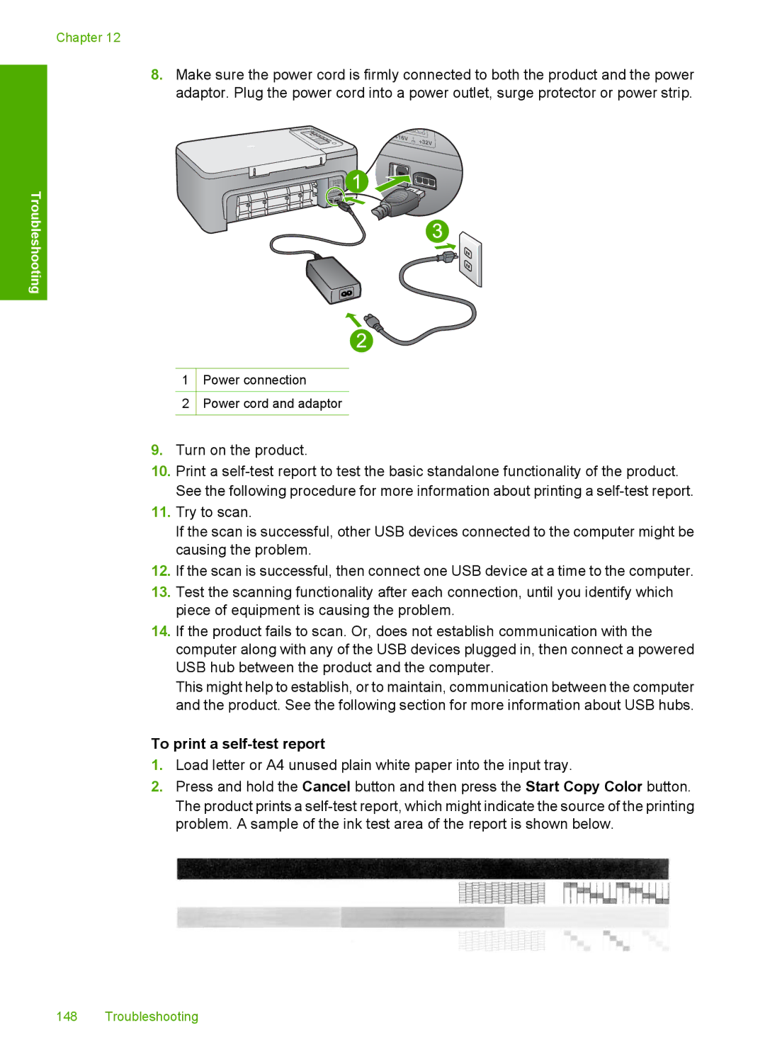 HP F2200 manual Power connection Power cord and adaptor 