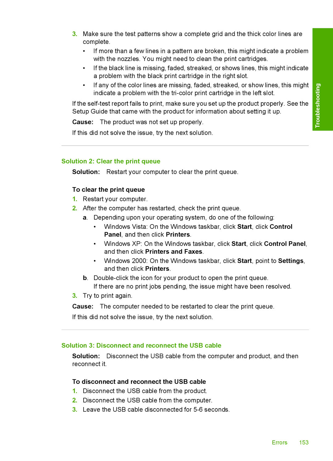 HP F2200 Solution 2 Clear the print queue, To clear the print queue, Solution 3 Disconnect and reconnect the USB cable 