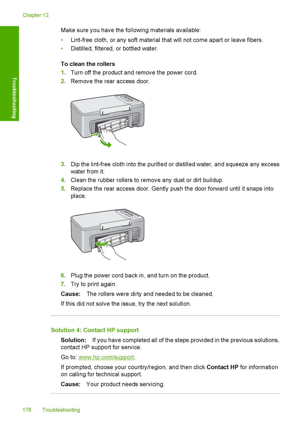 HP F2200 manual To clean the rollers, Solution 4 Contact HP support 