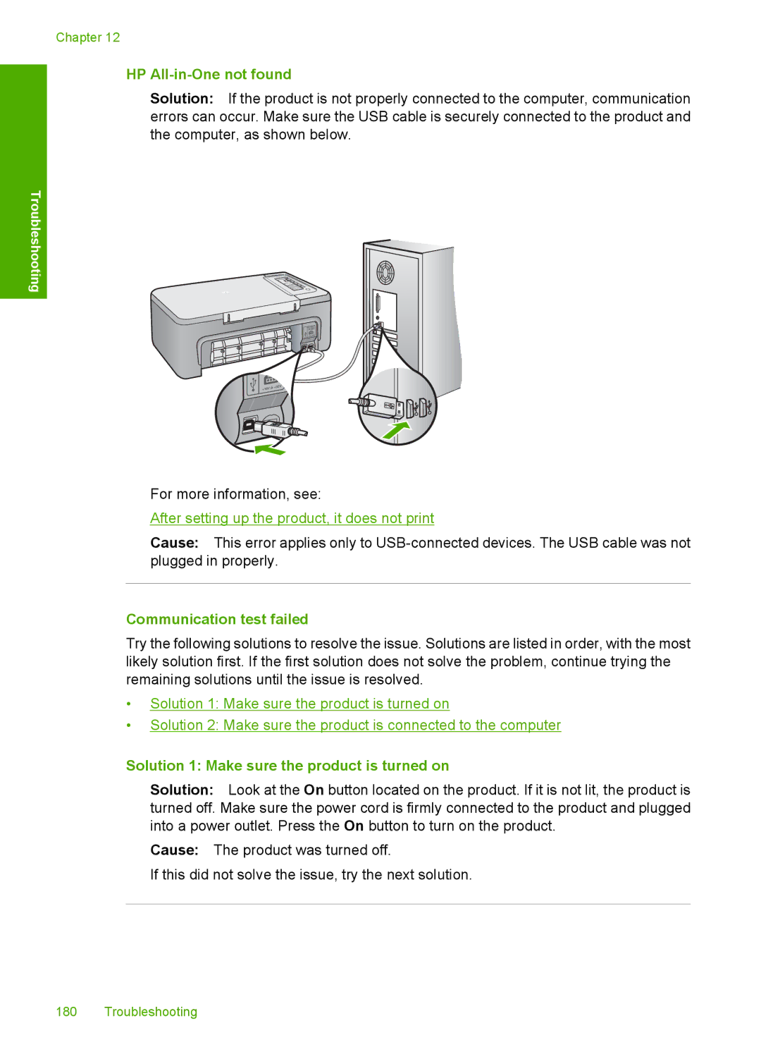 HP F2200 manual HP All-in-One not found, Communication test failed, Solution 1 Make sure the product is turned on 