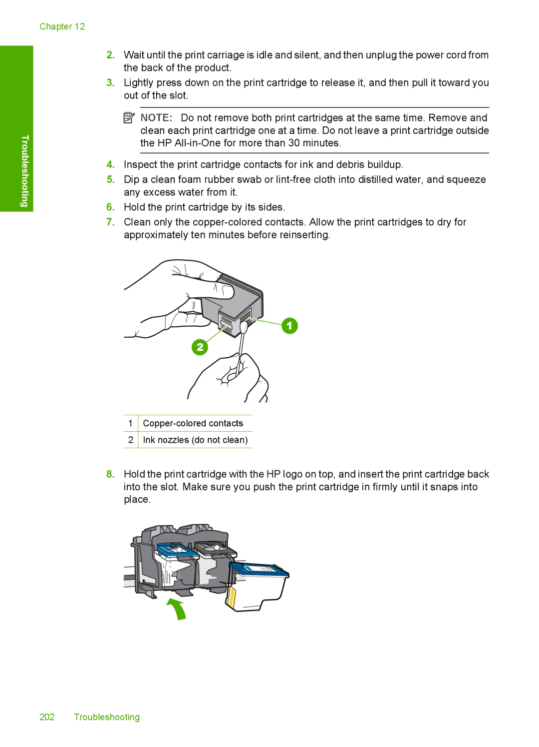 HP F2200 manual Copper-colored contacts Ink nozzles do not clean 