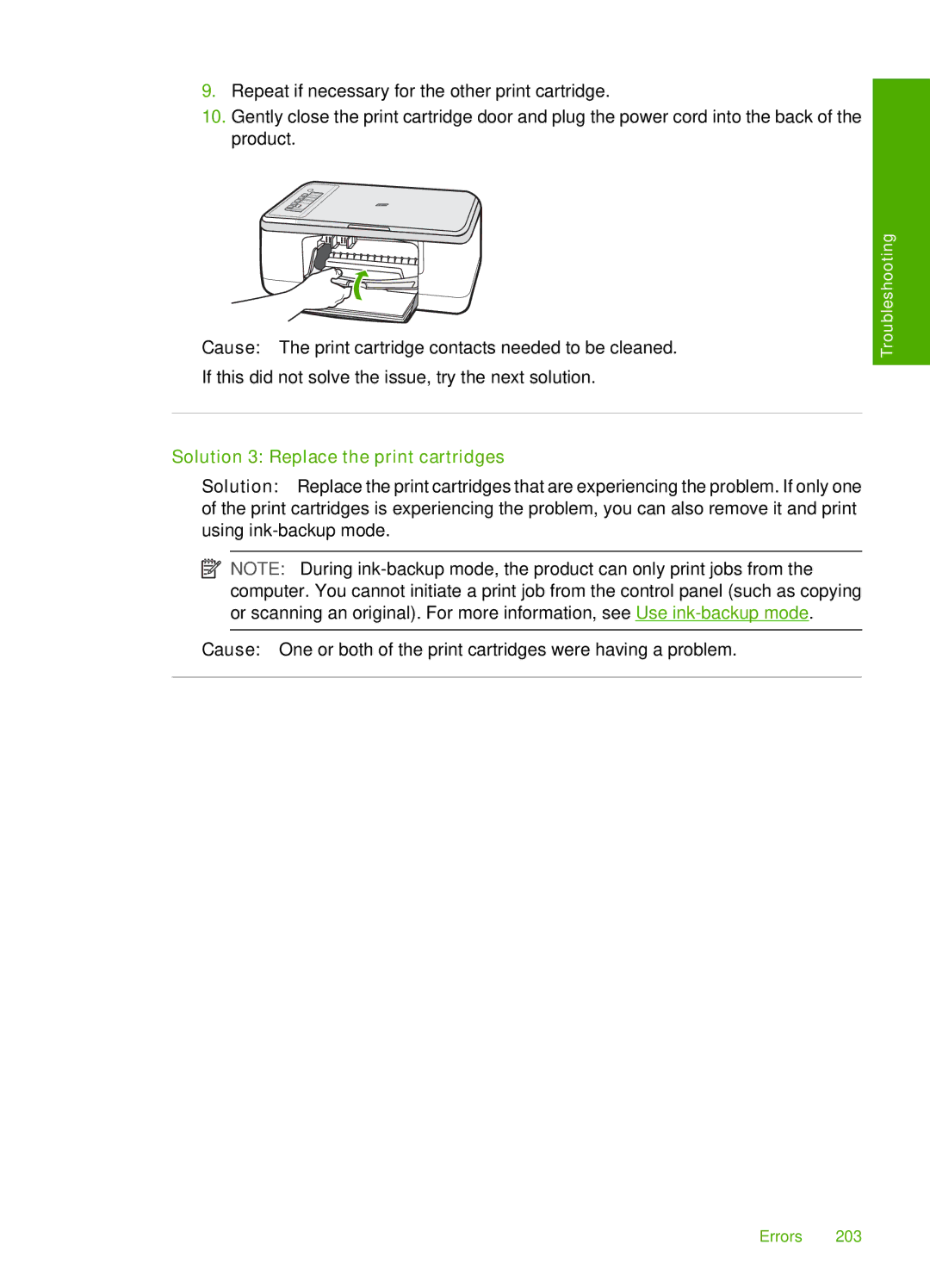 HP F2200 manual Solution 3 Replace the print cartridges 