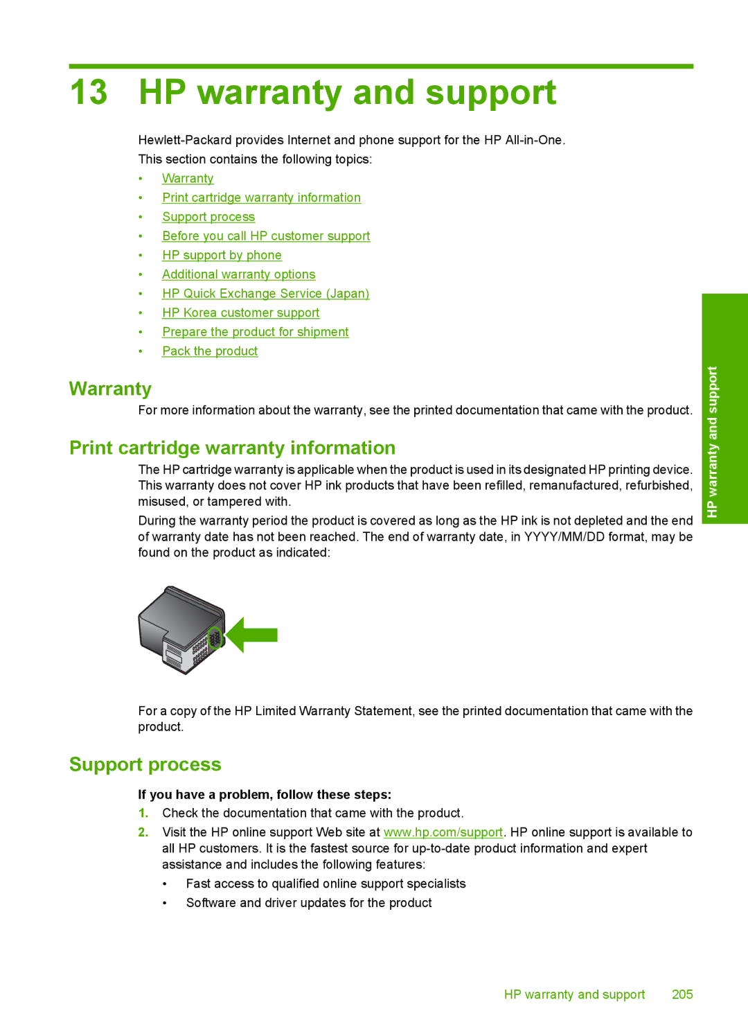 HP F2200 manual HP warranty and support, Warranty 