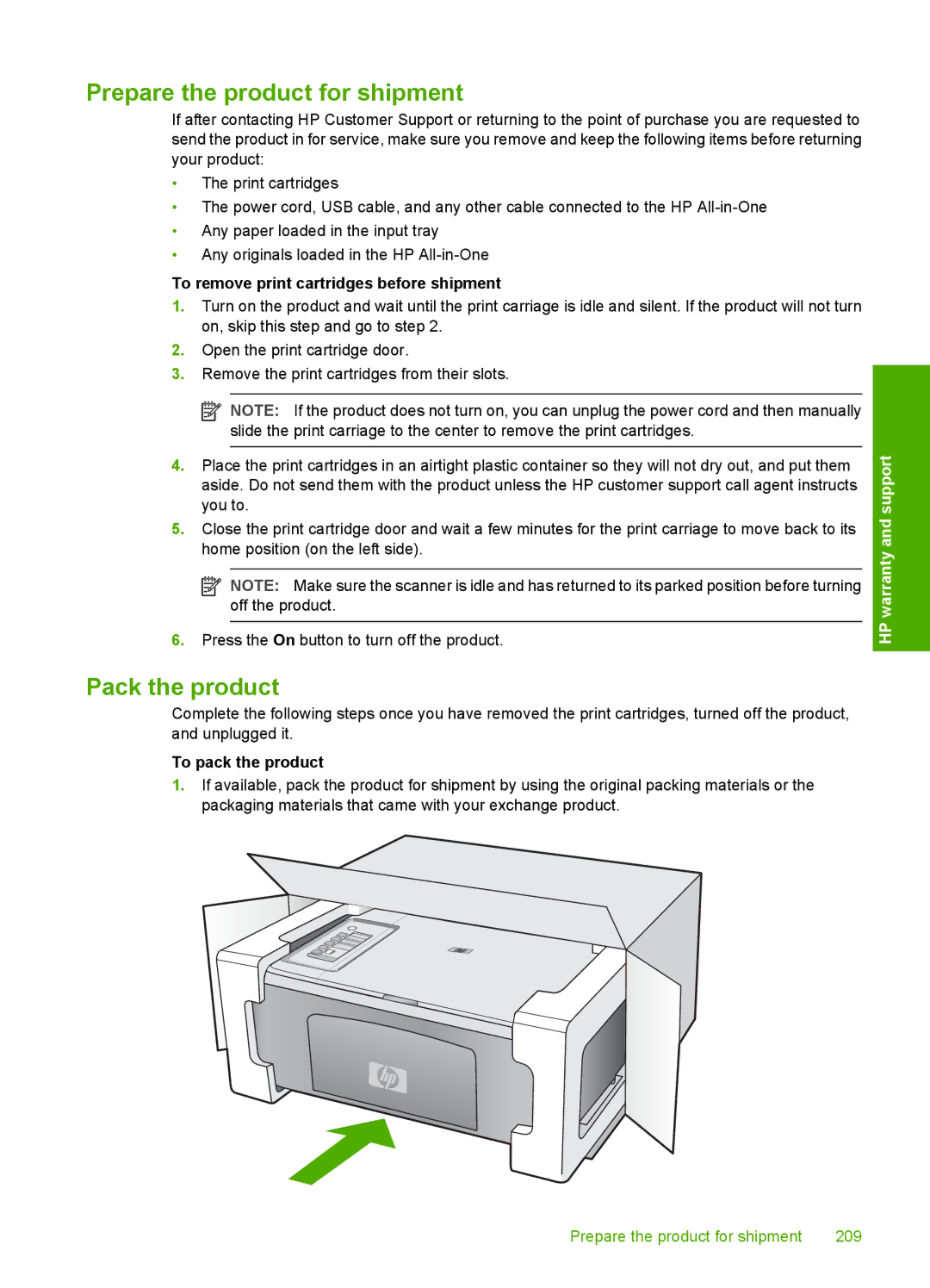 HP F2200 manual Prepare the product for shipment 