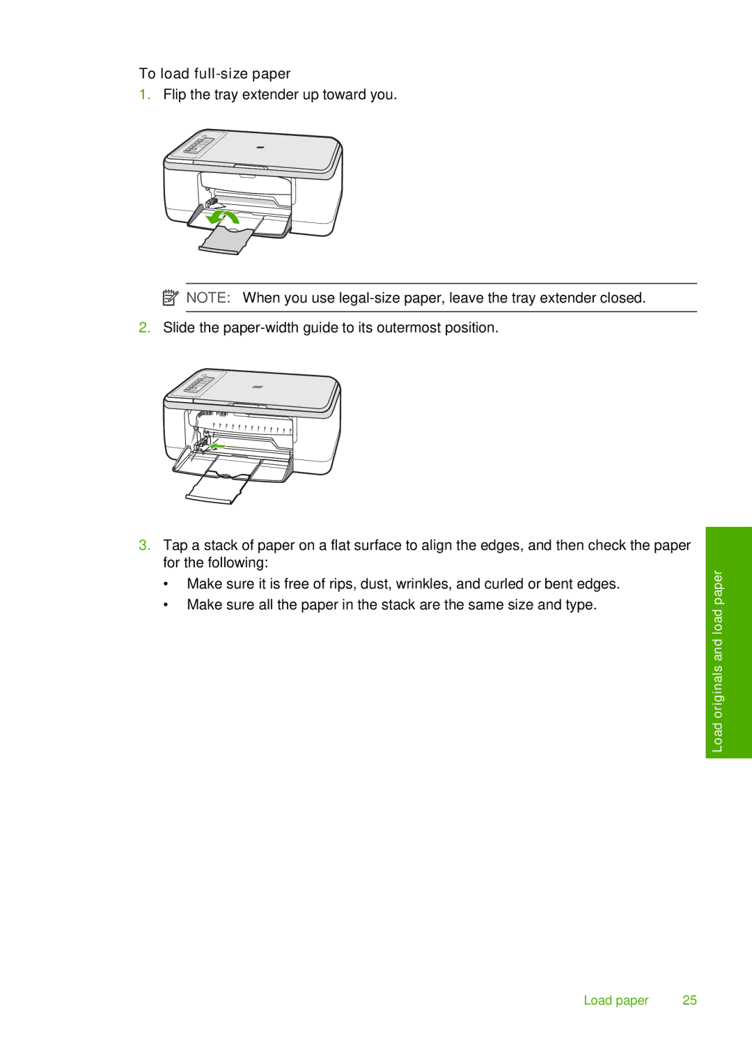 HP F2200 manual To load full-size paper 