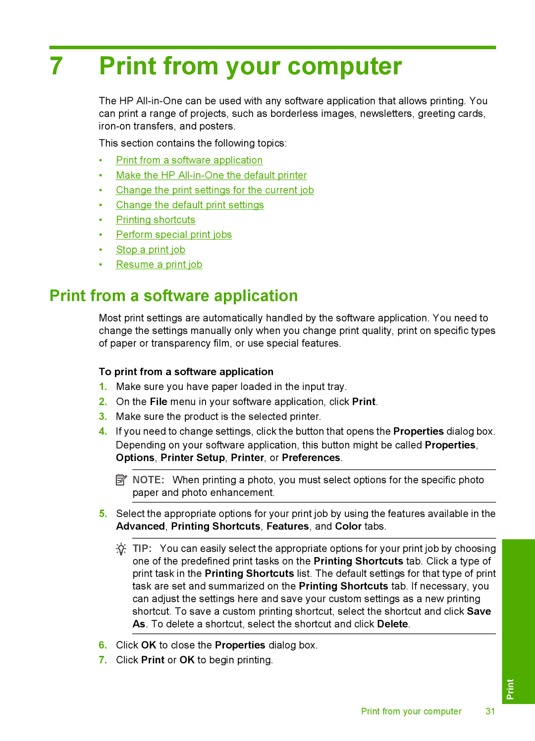 HP F2200 manual Print from your computer, Print from a software application, To print from a software application 