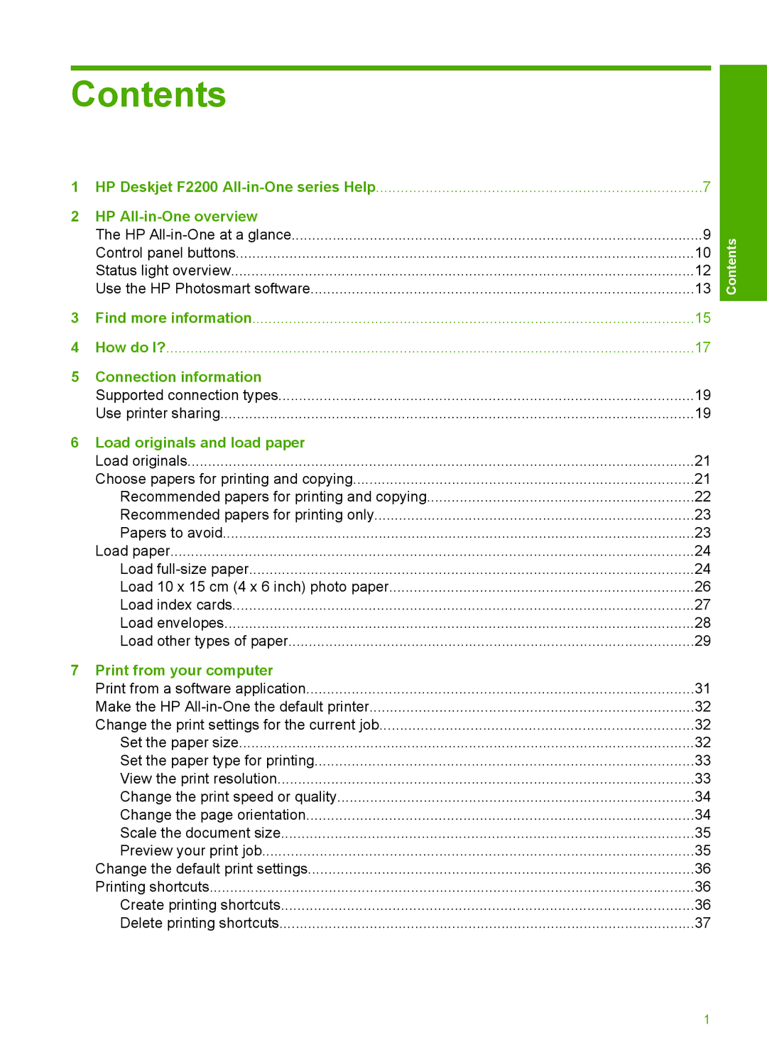 HP F2200 manual Contents 