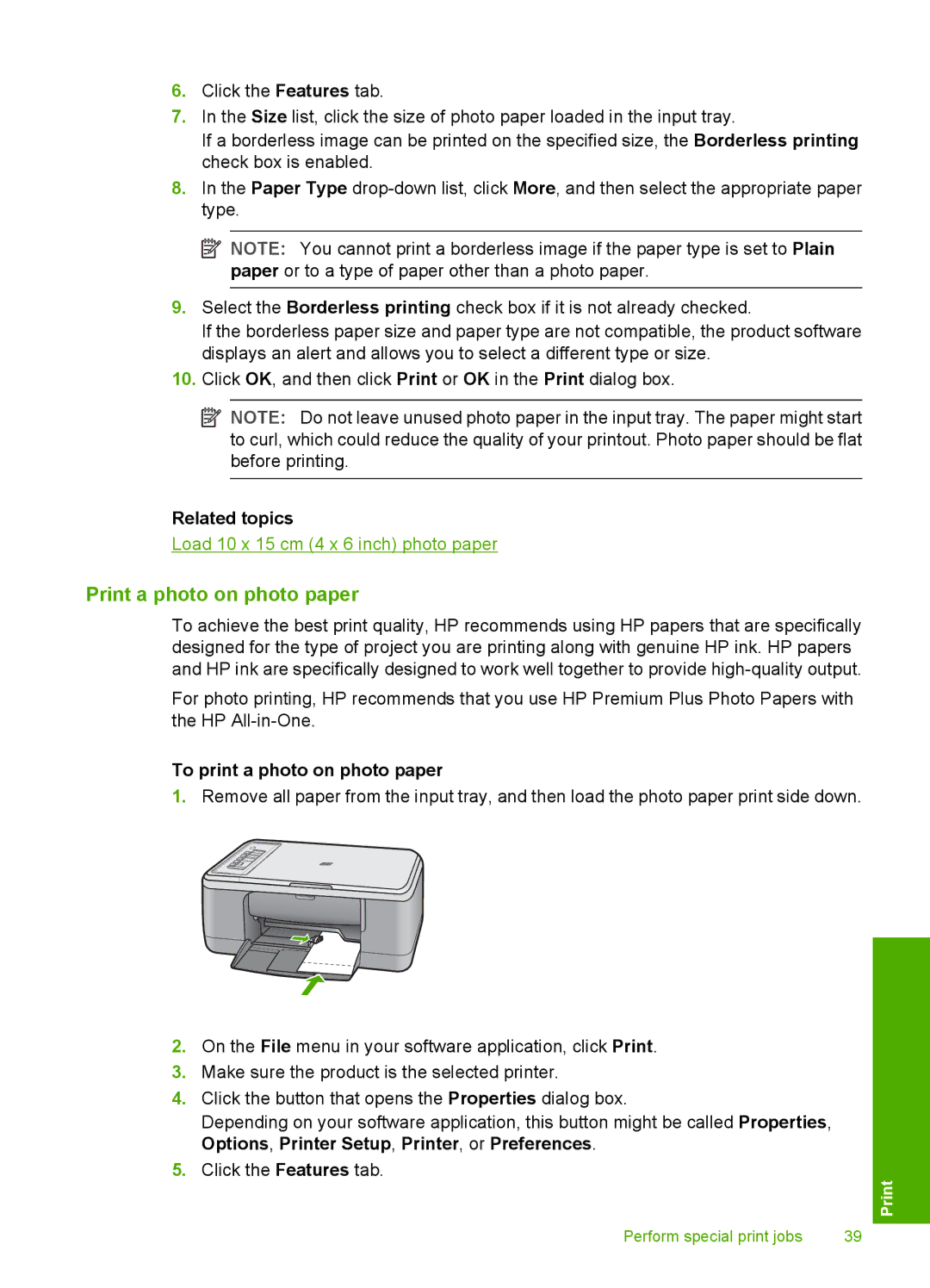 HP F2200 manual Print a photo on photo paper, To print a photo on photo paper 