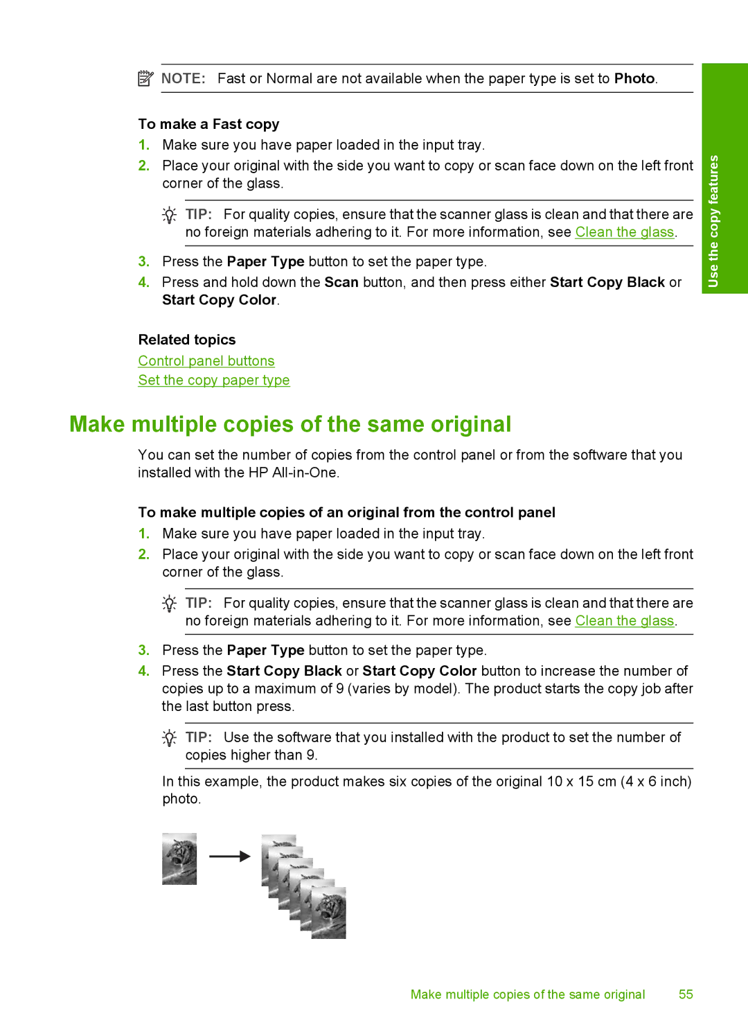 HP F2200 manual Make multiple copies of the same original, To make a Fast copy 