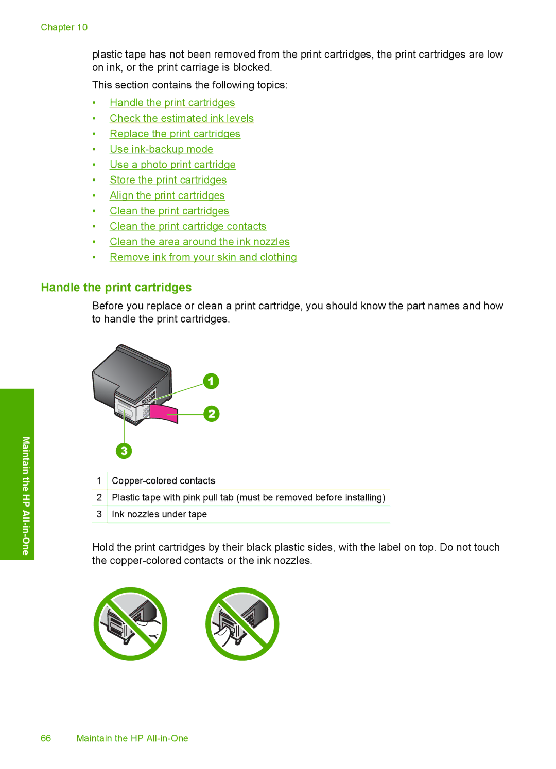 HP F2200 manual Handle the print cartridges 