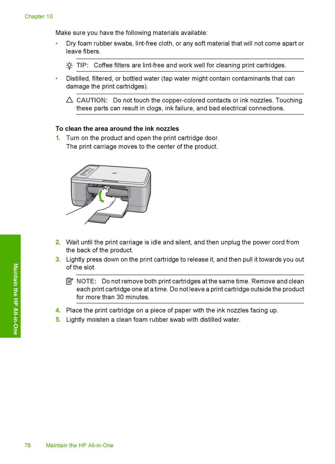 HP F2200 manual To clean the area around the ink nozzles 