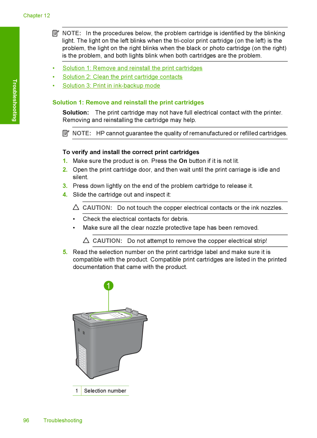 HP F2200 manual Solution 1 Remove and reinstall the print cartridges, To verify and install the correct print cartridges 