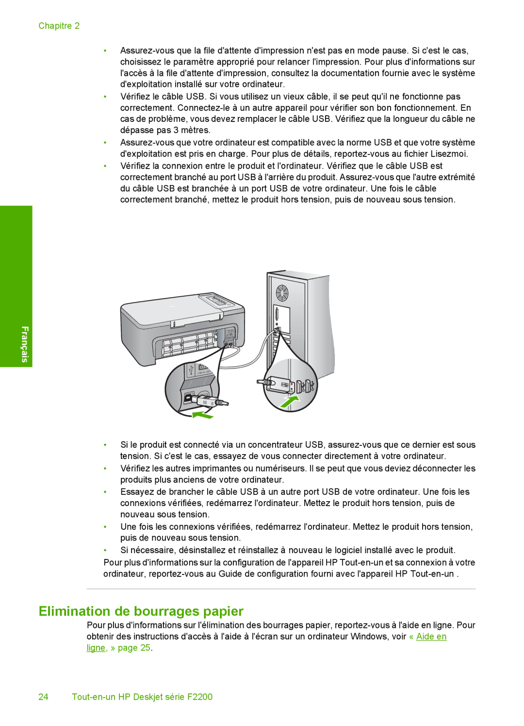 HP F2200 manual Elimination de bourrages papier 