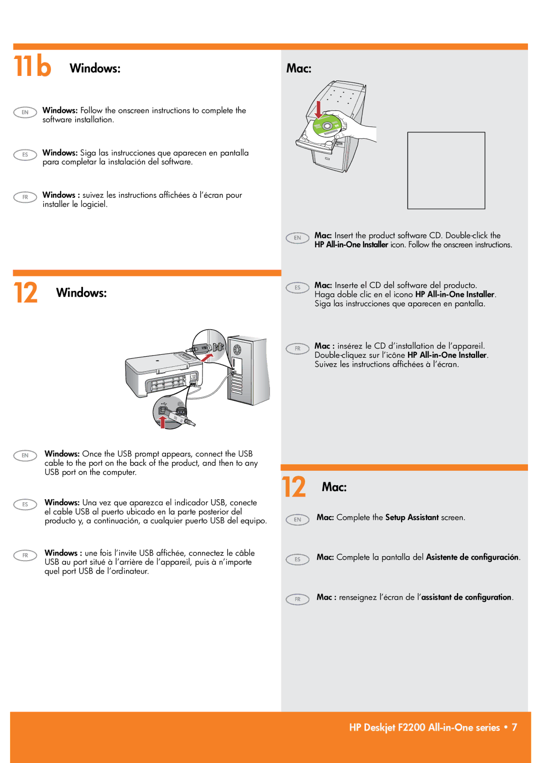 HP F2210, F2235 manual 11b Windows Mac, 12 Mac 