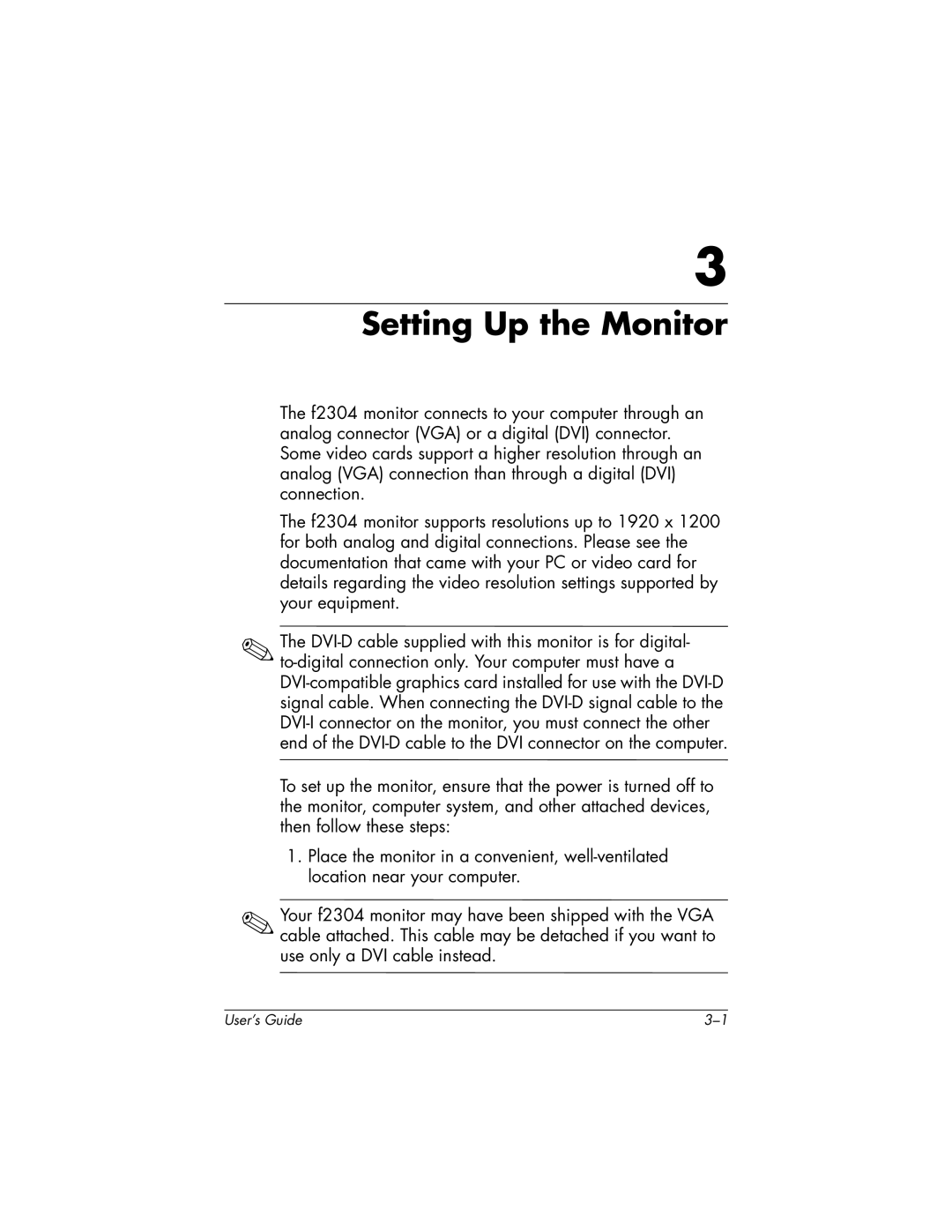 HP f2304 High Def manual Setting Up the Monitor 