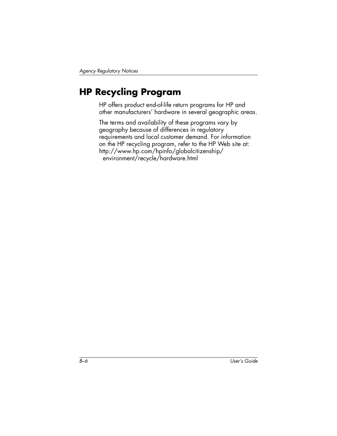 HP f2304 High Def manual HP Recycling Program 