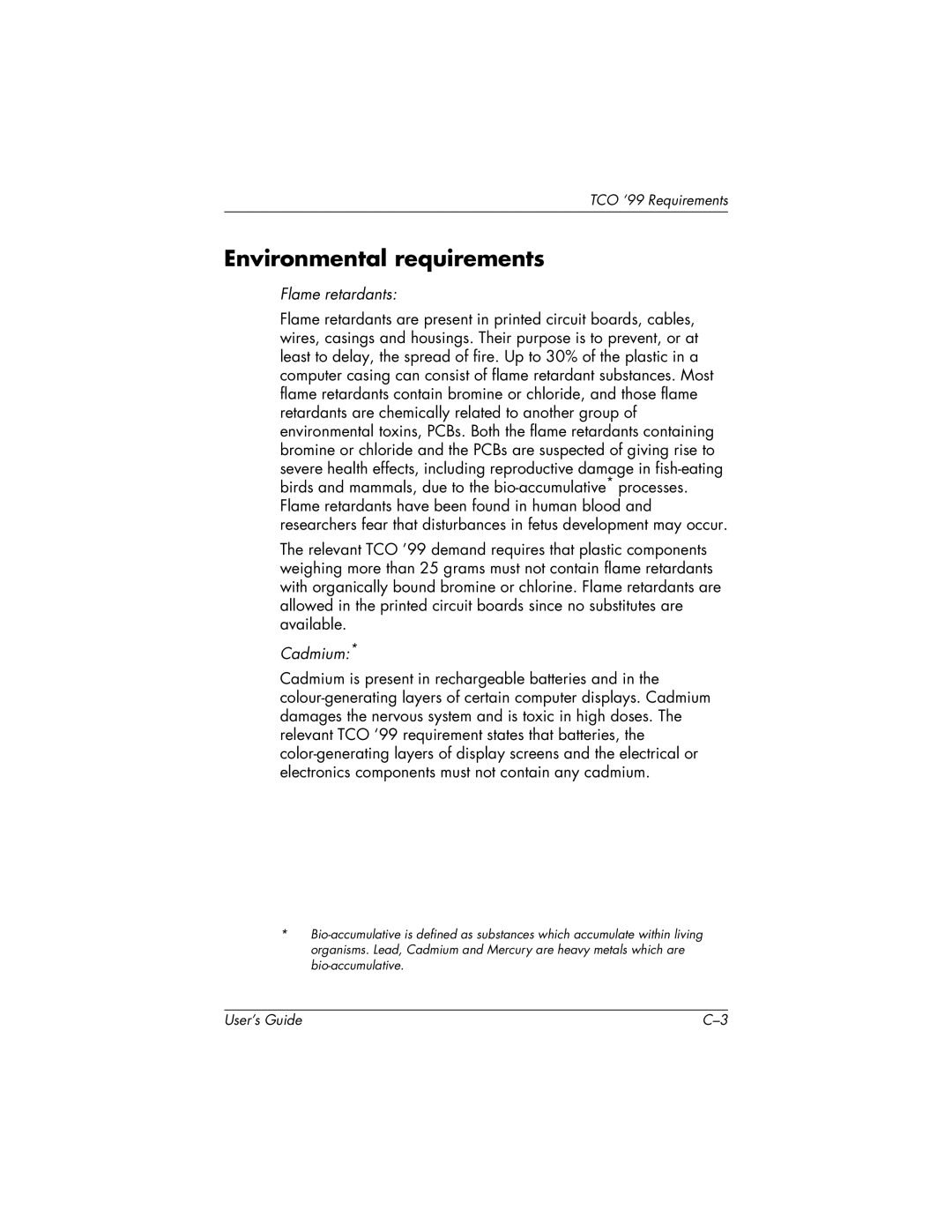 HP f2304 High Def manual Environmental requirements, Flame retardants 