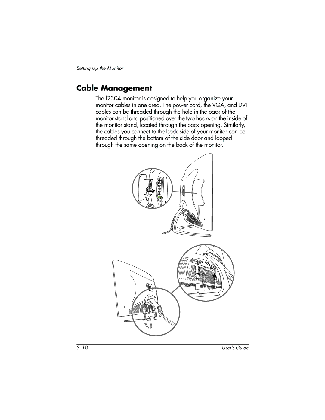 HP f2304 manual Cable Management 