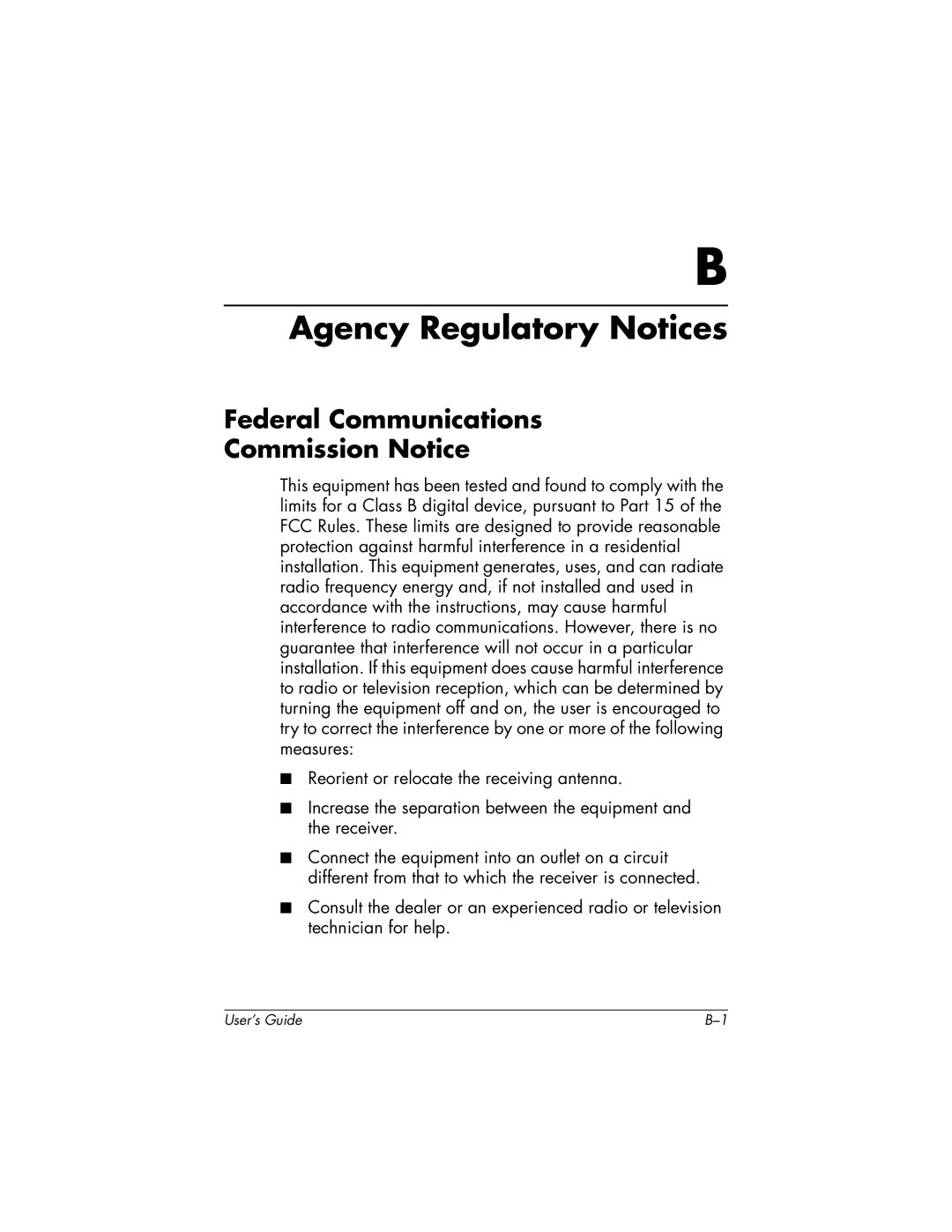 HP f2304 manual Agency Regulatory Notices, Federal Communications Commission Notice 